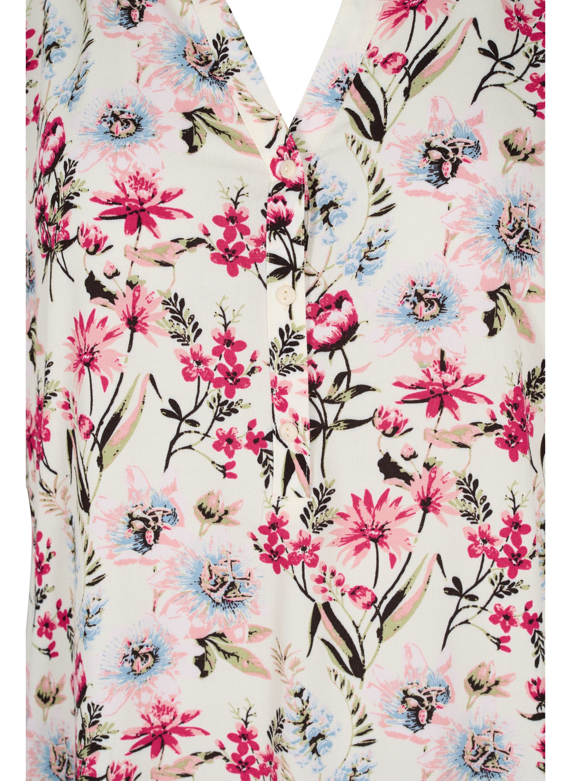 Floral viscose tunic with v-neckline 