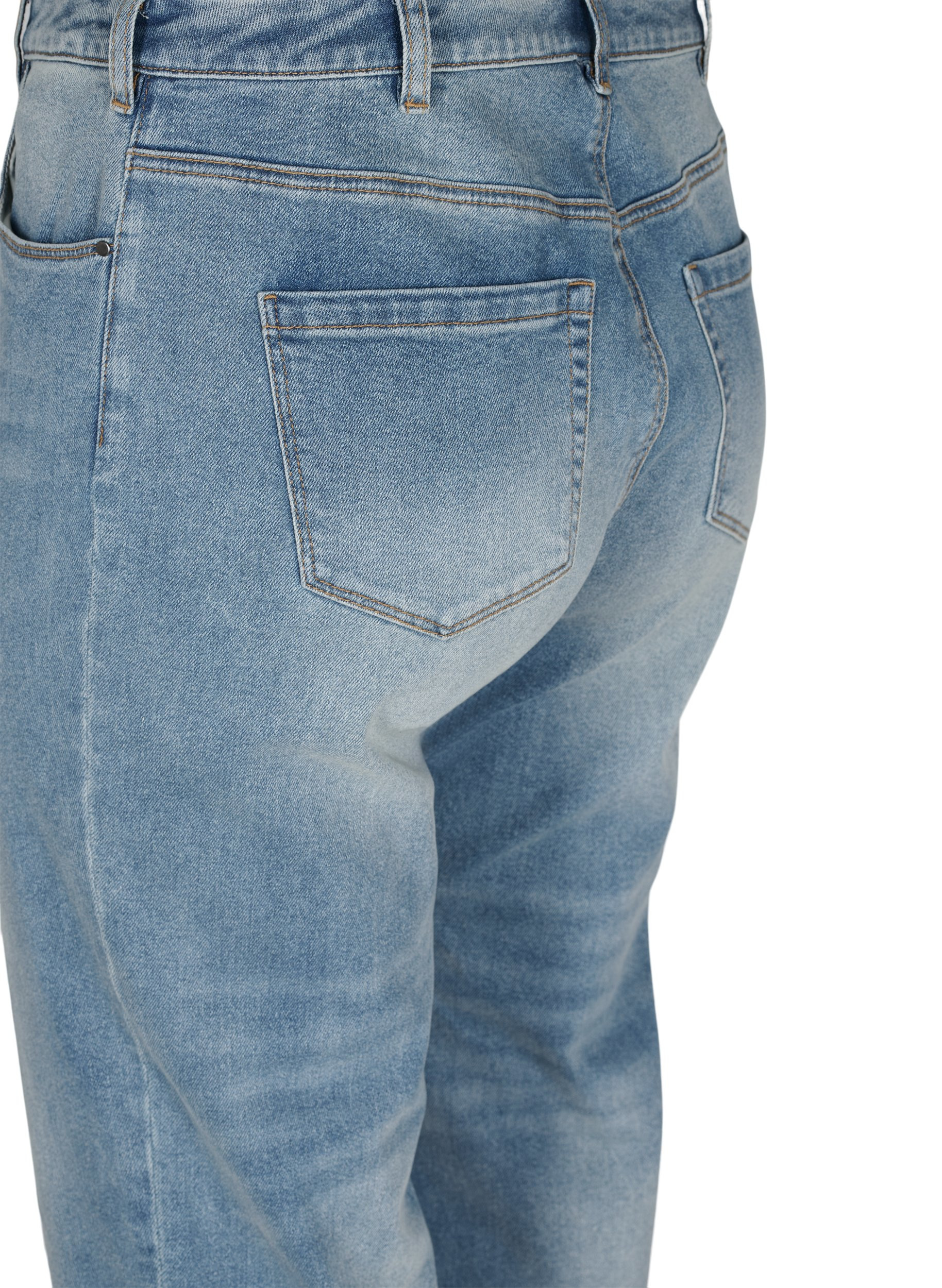 7/8 jeans with raw hems and high waist, Light blue denim, Packshot image number 3