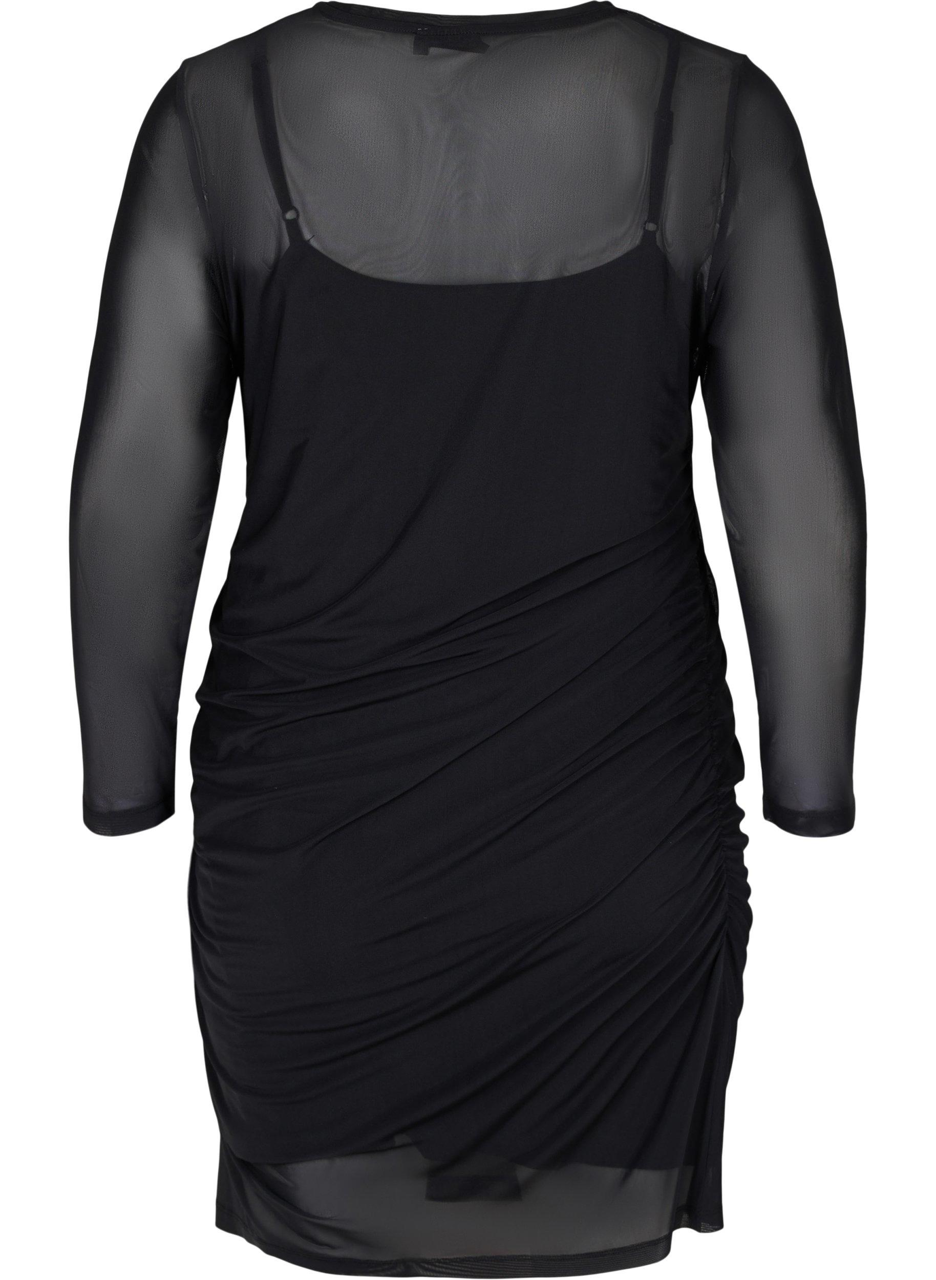 Close-fitting mesh dress with 3/4 sleeves, Black, Packshot image number 1