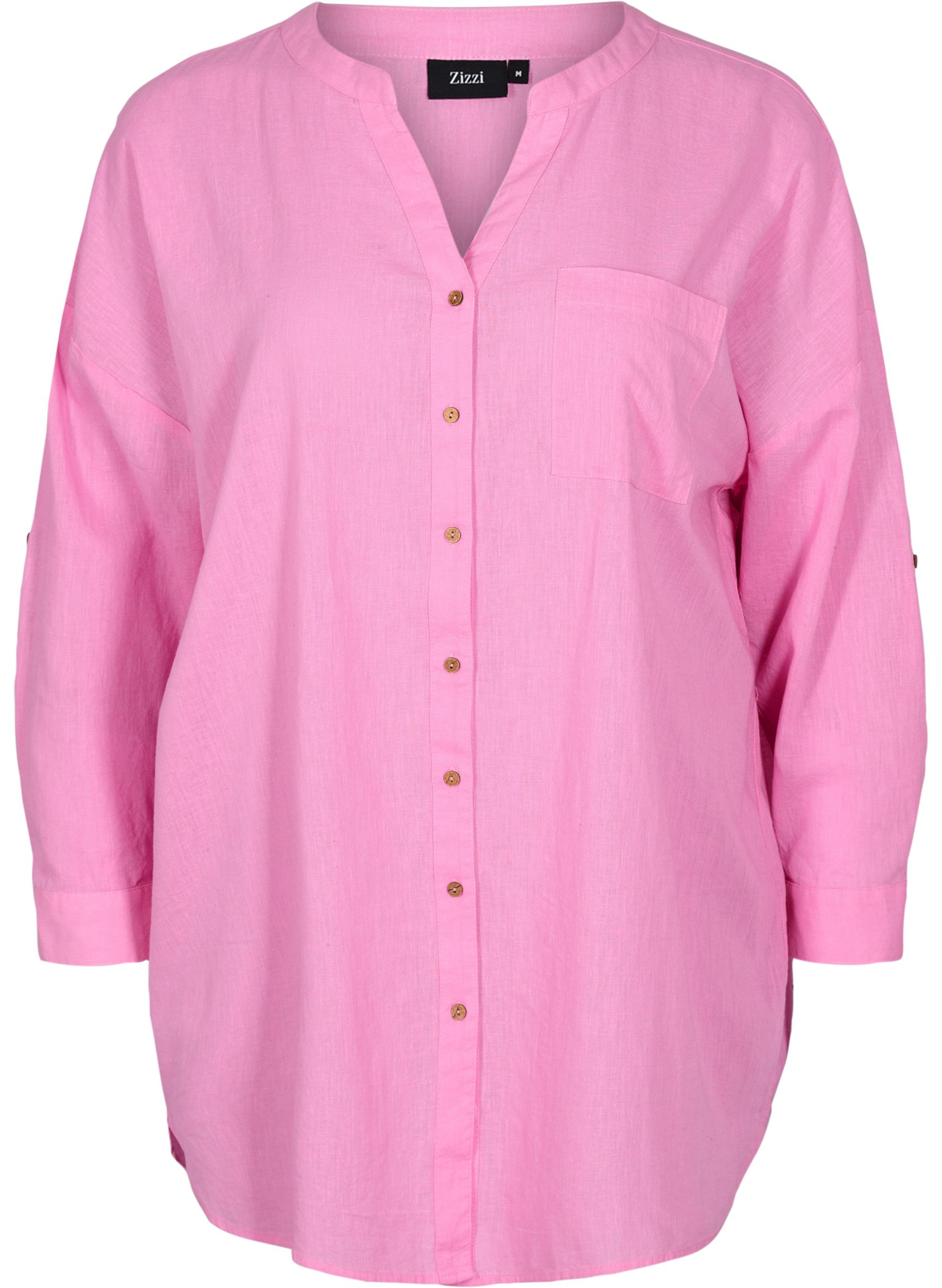 Blouse with 3/4-length sleeves and button closure, Begonia Pink, Packshot