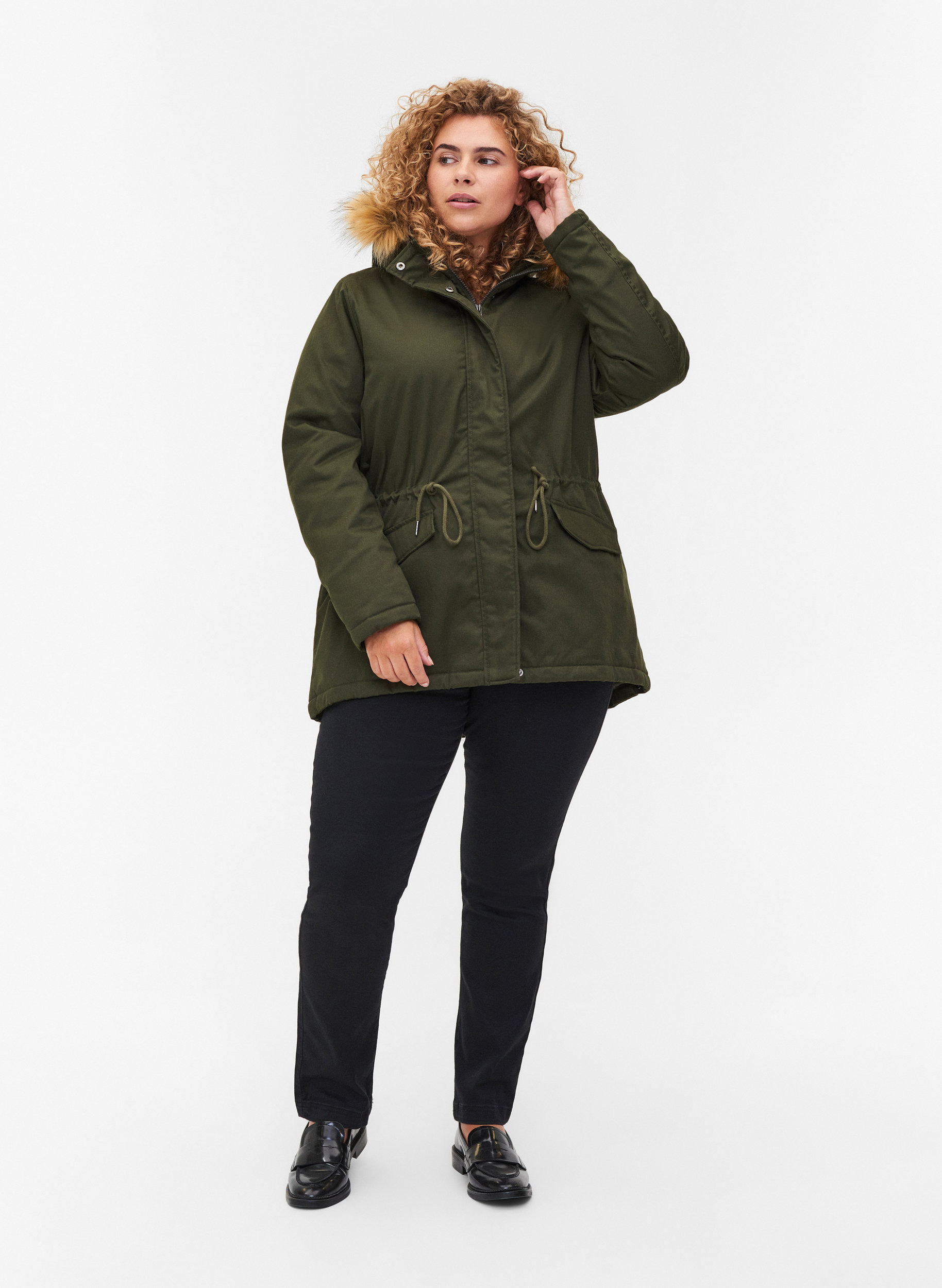 Short parka jacket with faux-fur hood 