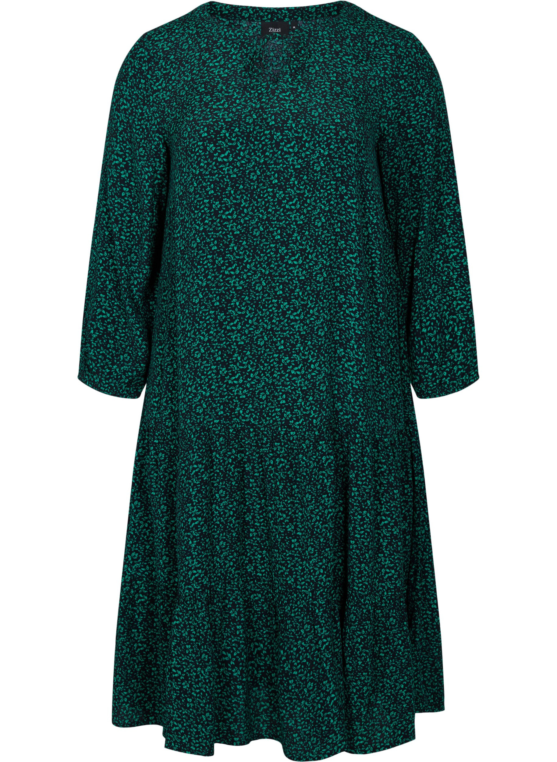 Midi dress with print made of 100% viscose, Black Green AOP, Packshot image number 0