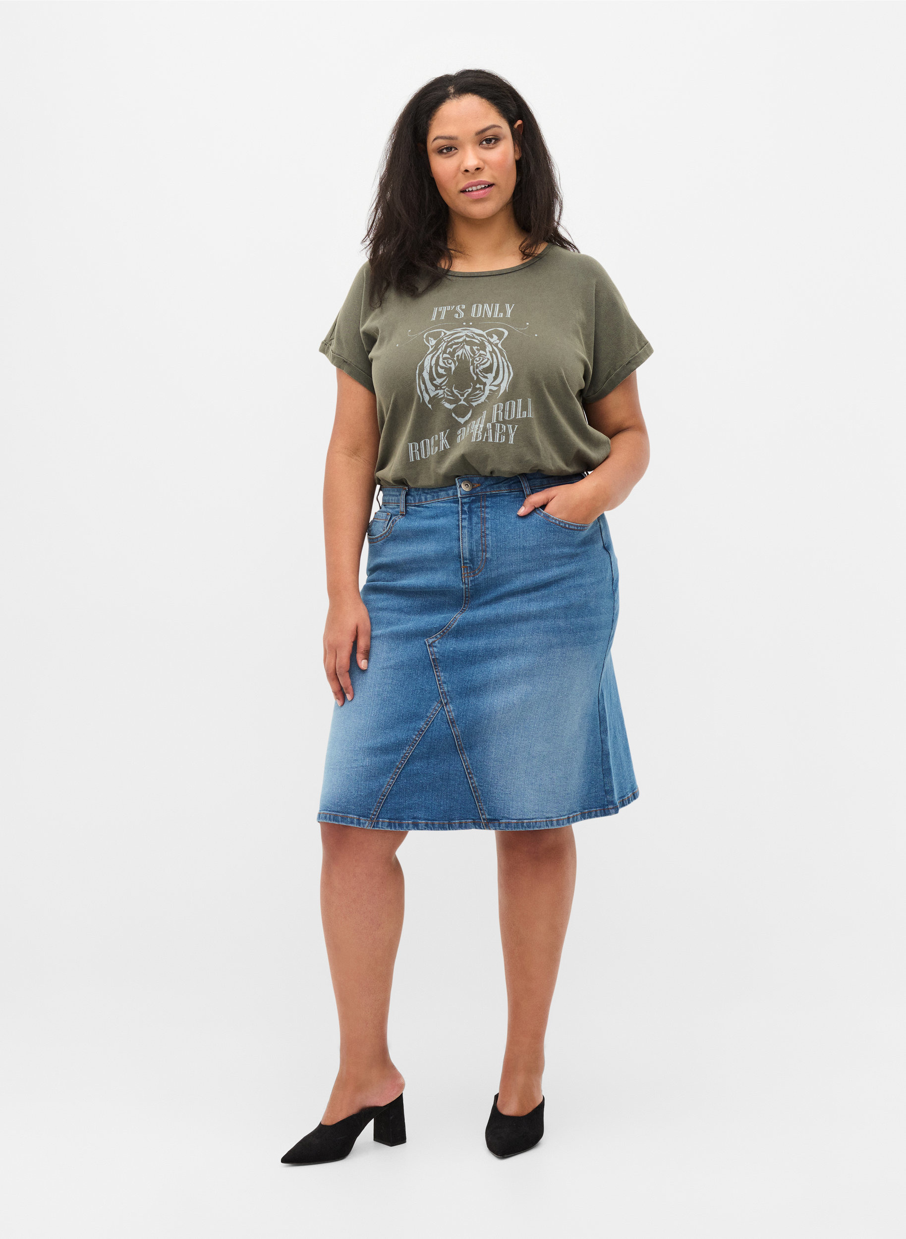 denim midi skirt
