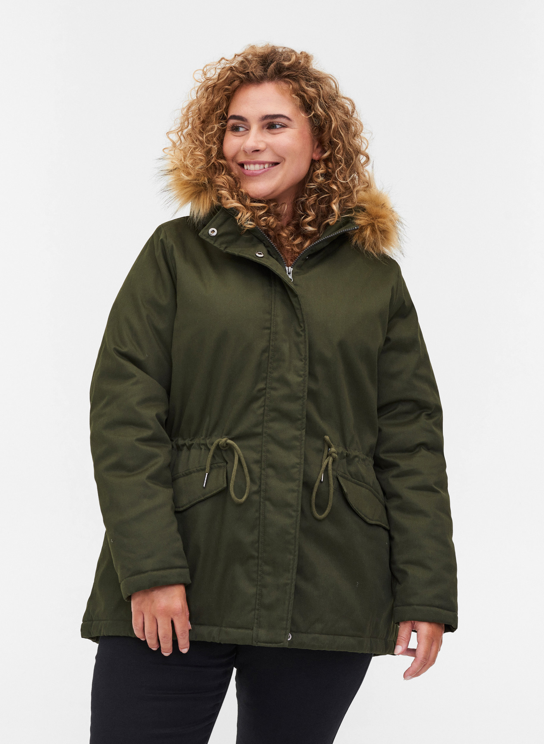 Short parka jacket with faux-fur hood 