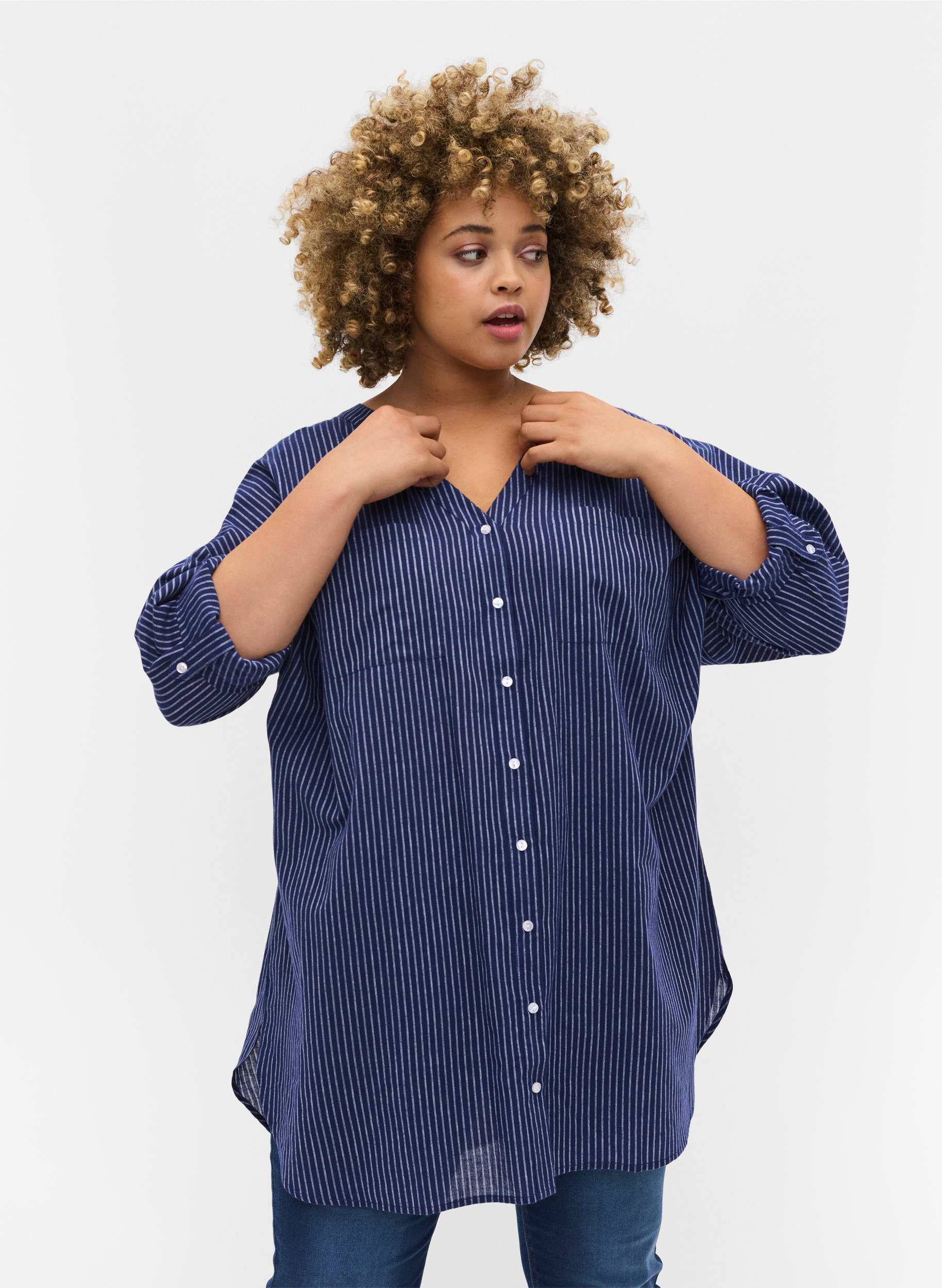 Striped shirt in 100% cotton - Blue 