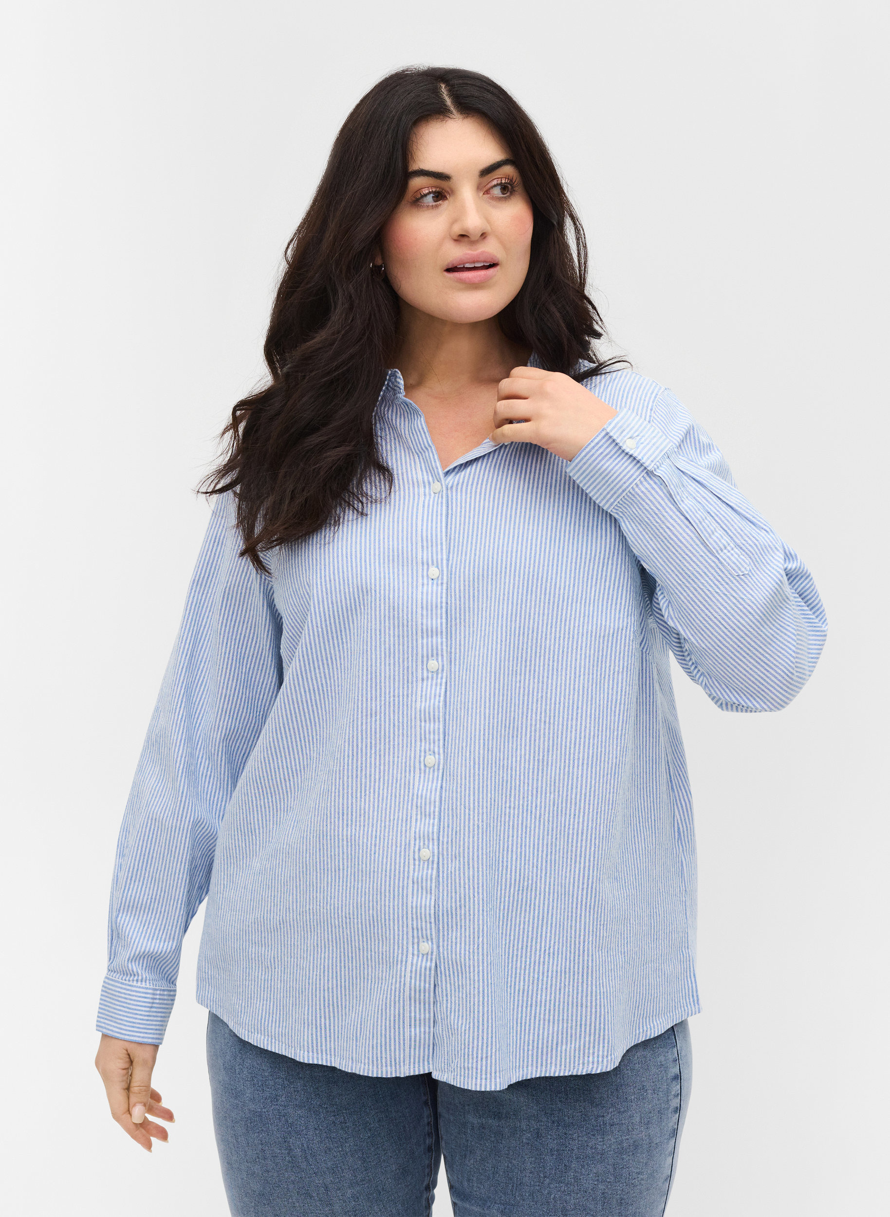 Striped shirt in cotton - Light Blue 