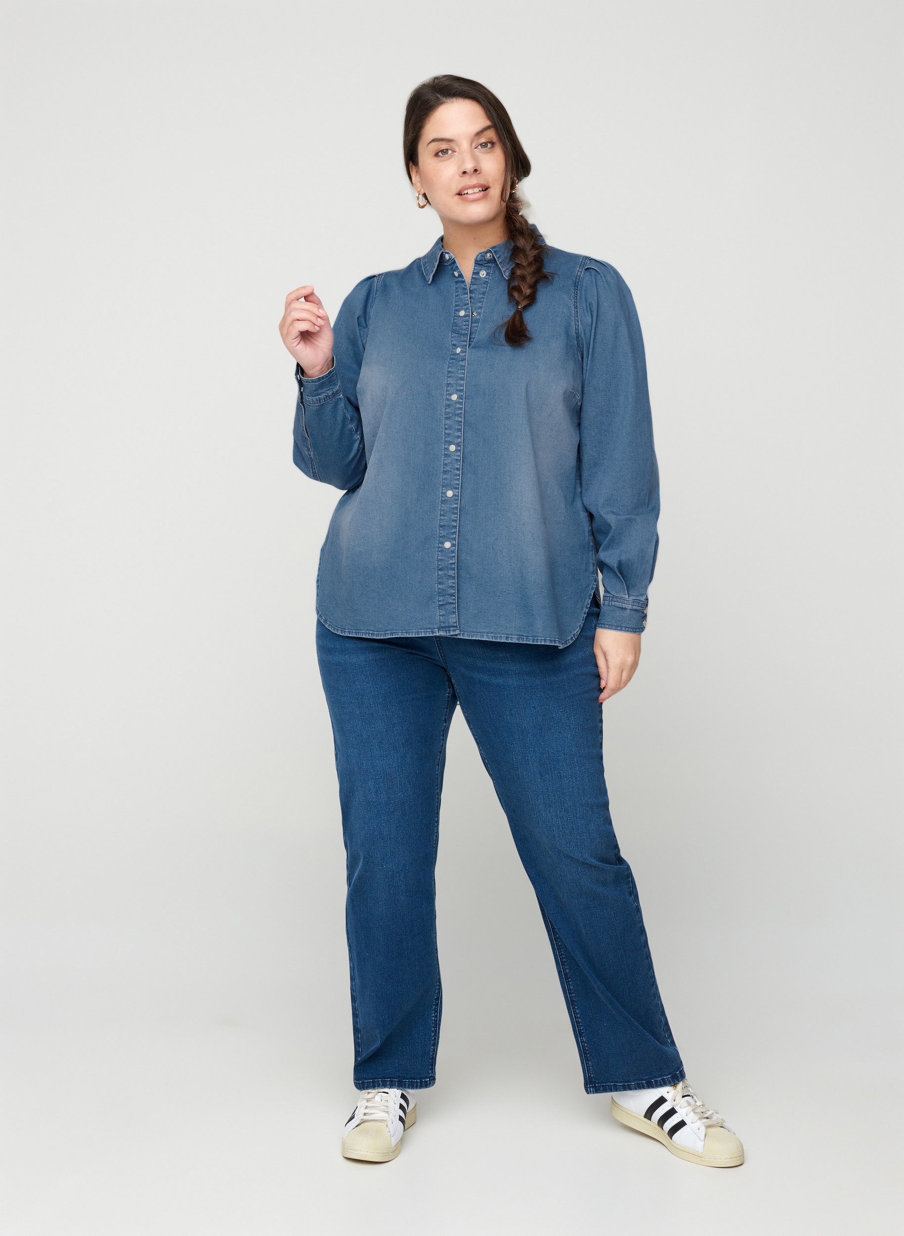 Denim shirt with puff sleeves - Blue 