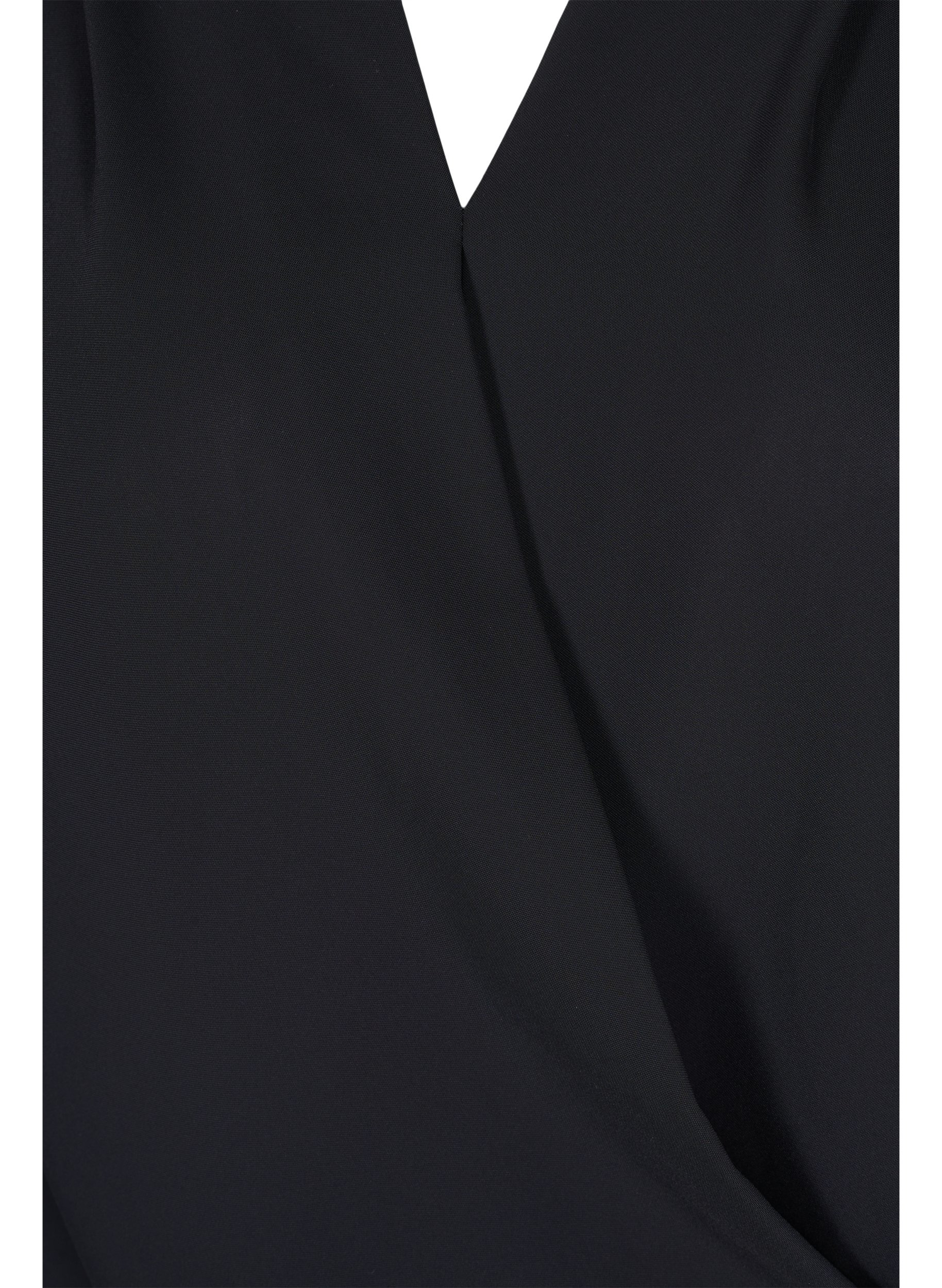 Wrap look blouse with v-neck and 3/4 sleeves, Black, Packshot image number 2