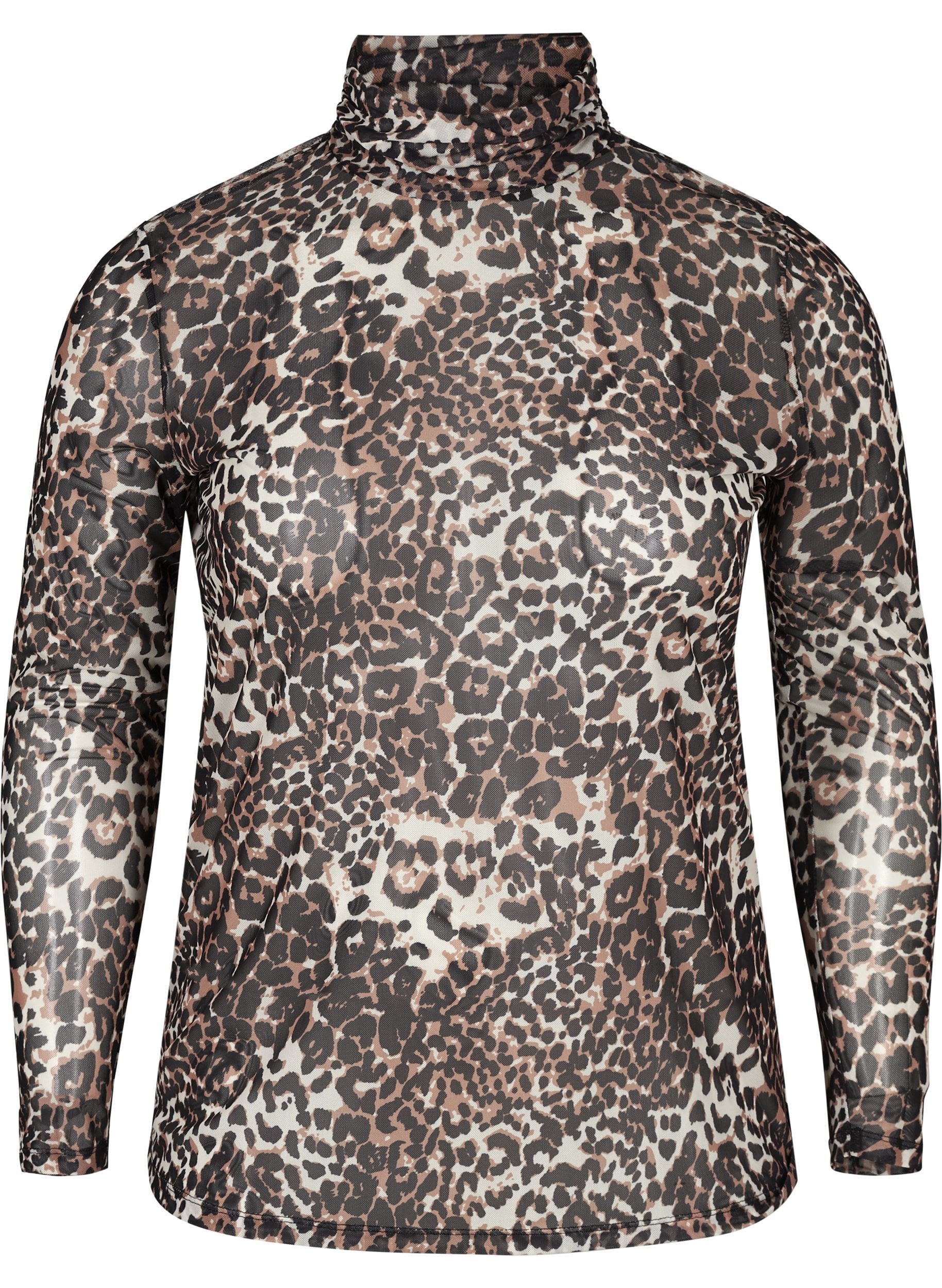 Leopard print mesh top with a high neck 