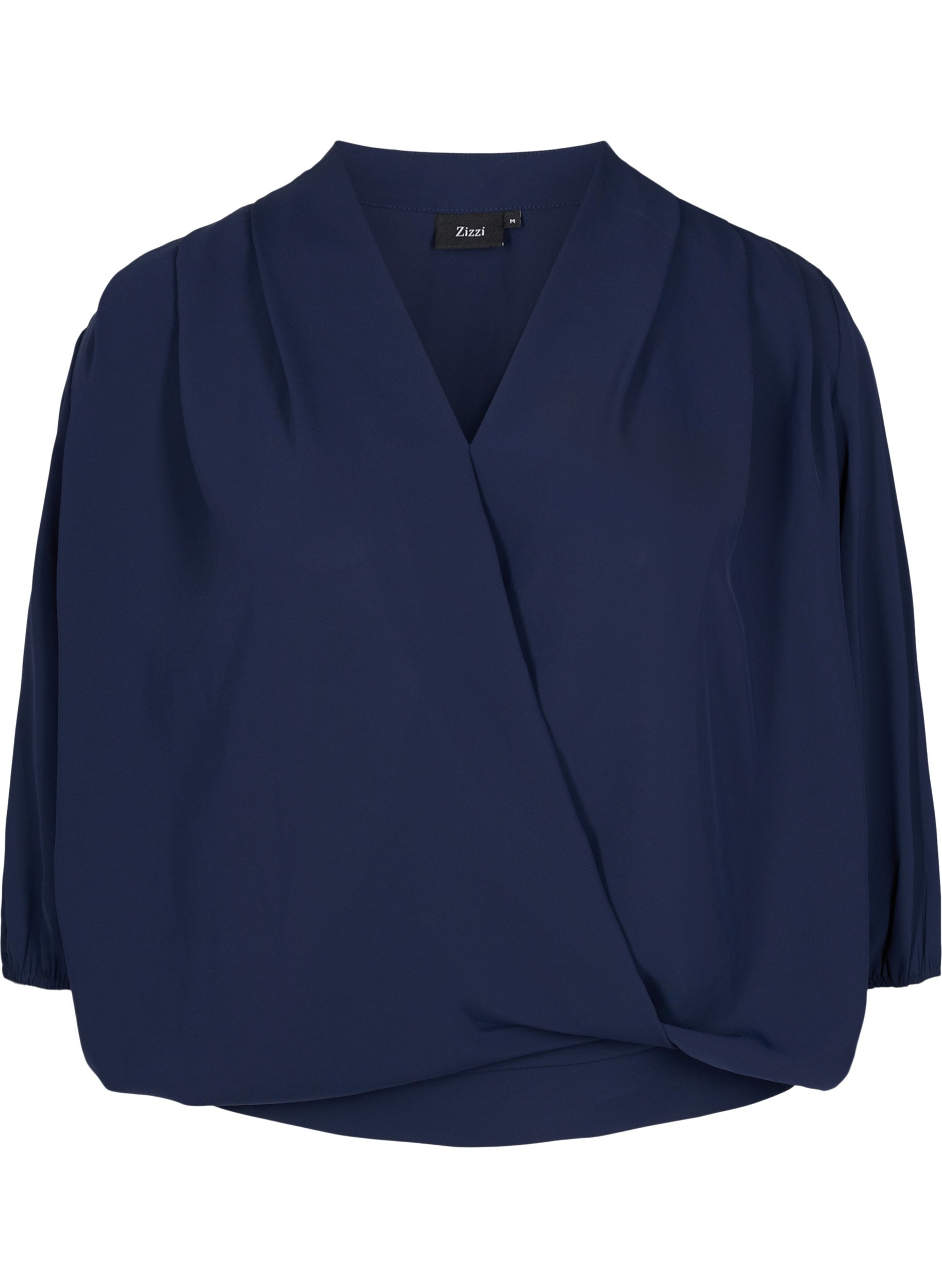 Wrap look blouse with v-neck and 3/4 sleeves, Navy Blazer, Packshot image number 0