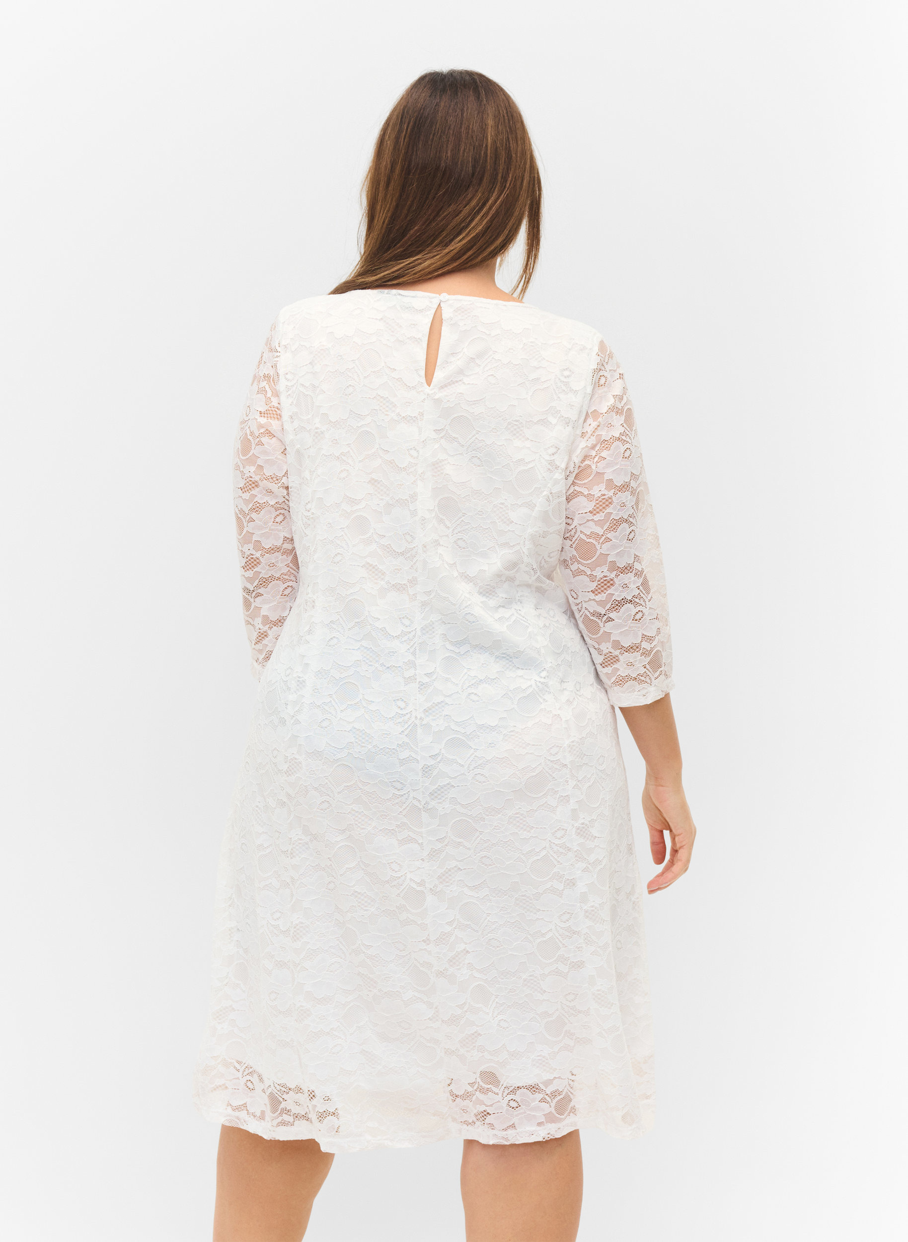 Lace dress with 3/4 sleeves, White, Model image number 1
