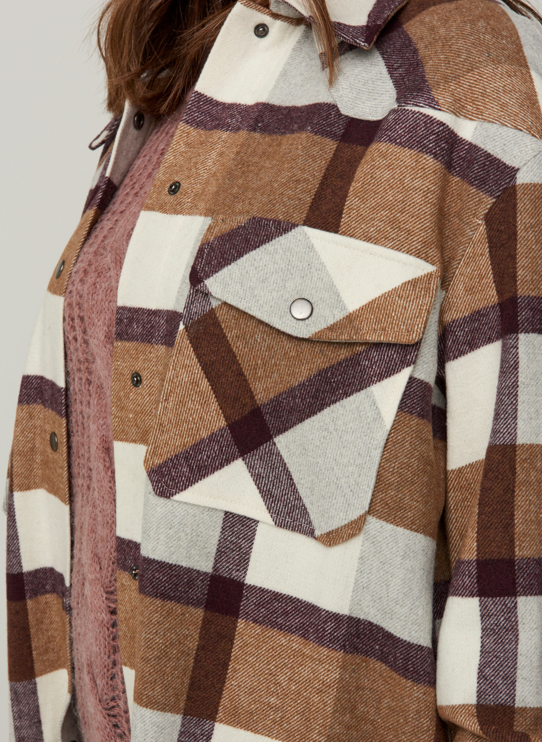 Oversize checked shirt jacket - Brown 