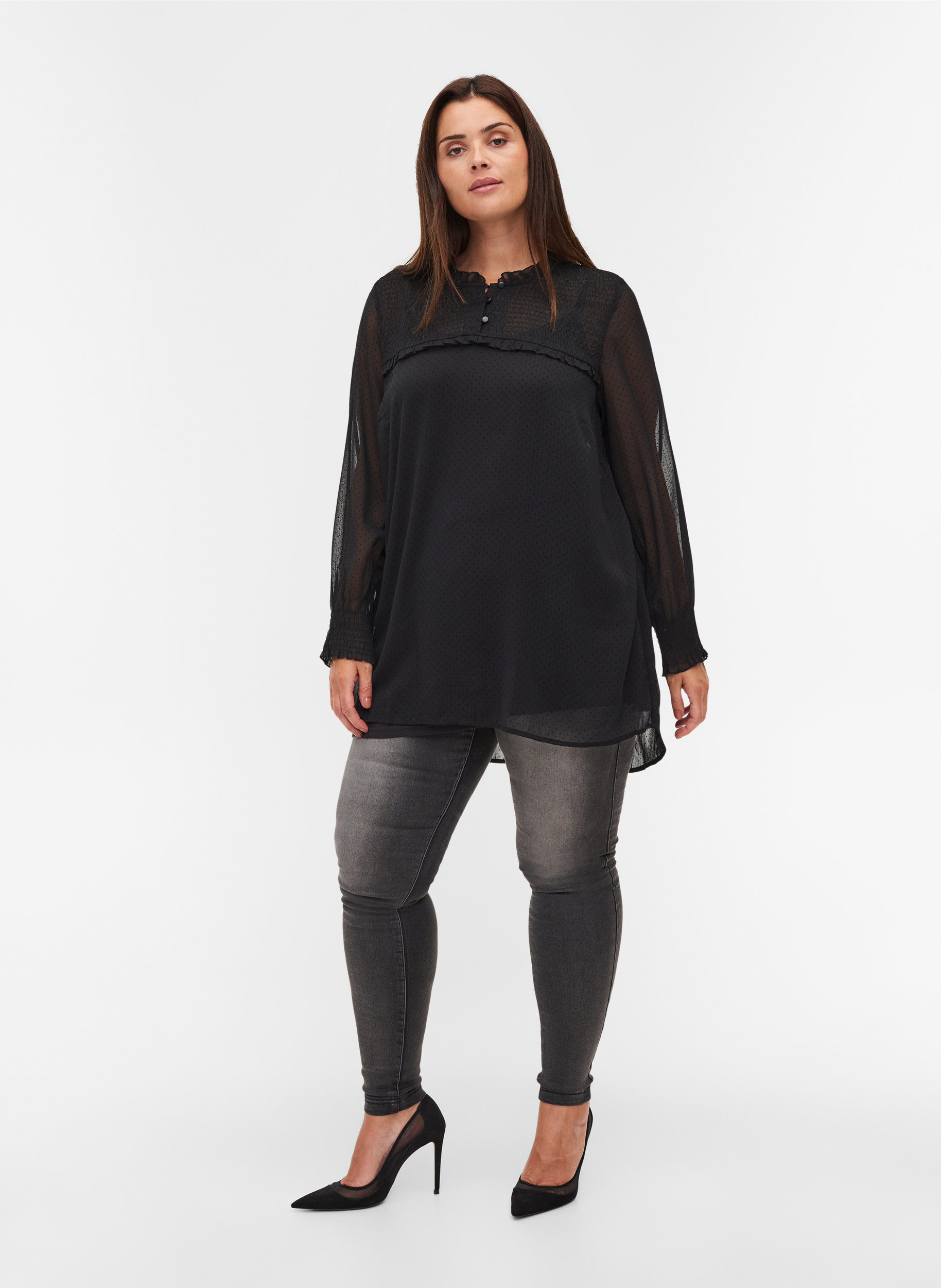 High neck blouse with smocking and 