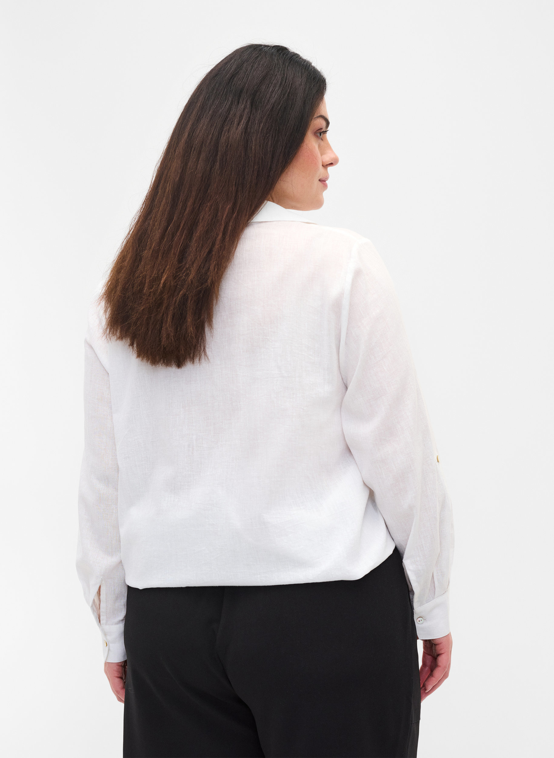 Blouse with 3/4-length sleeves and buttons, White, Model