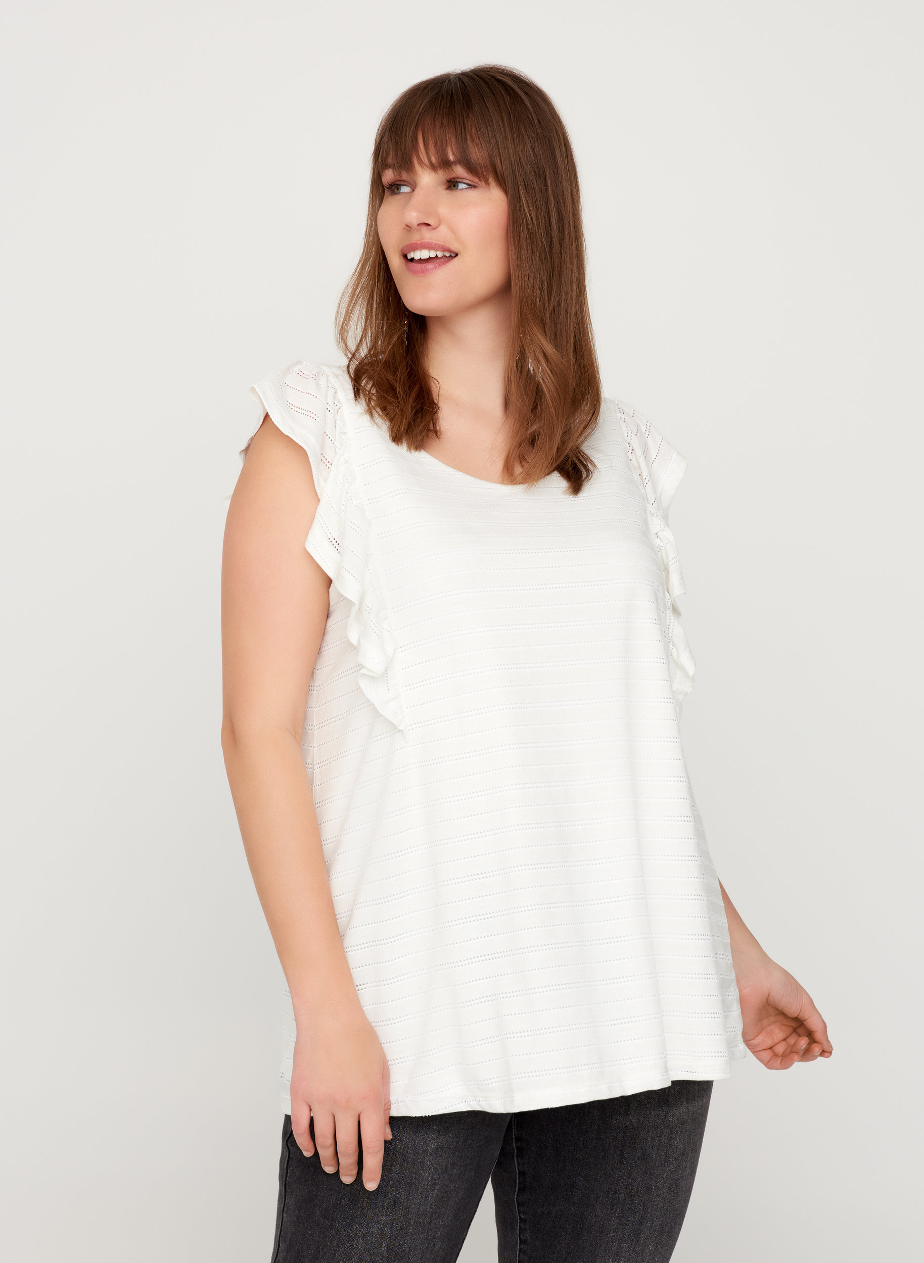 Short-sleeved textured blouse - White 