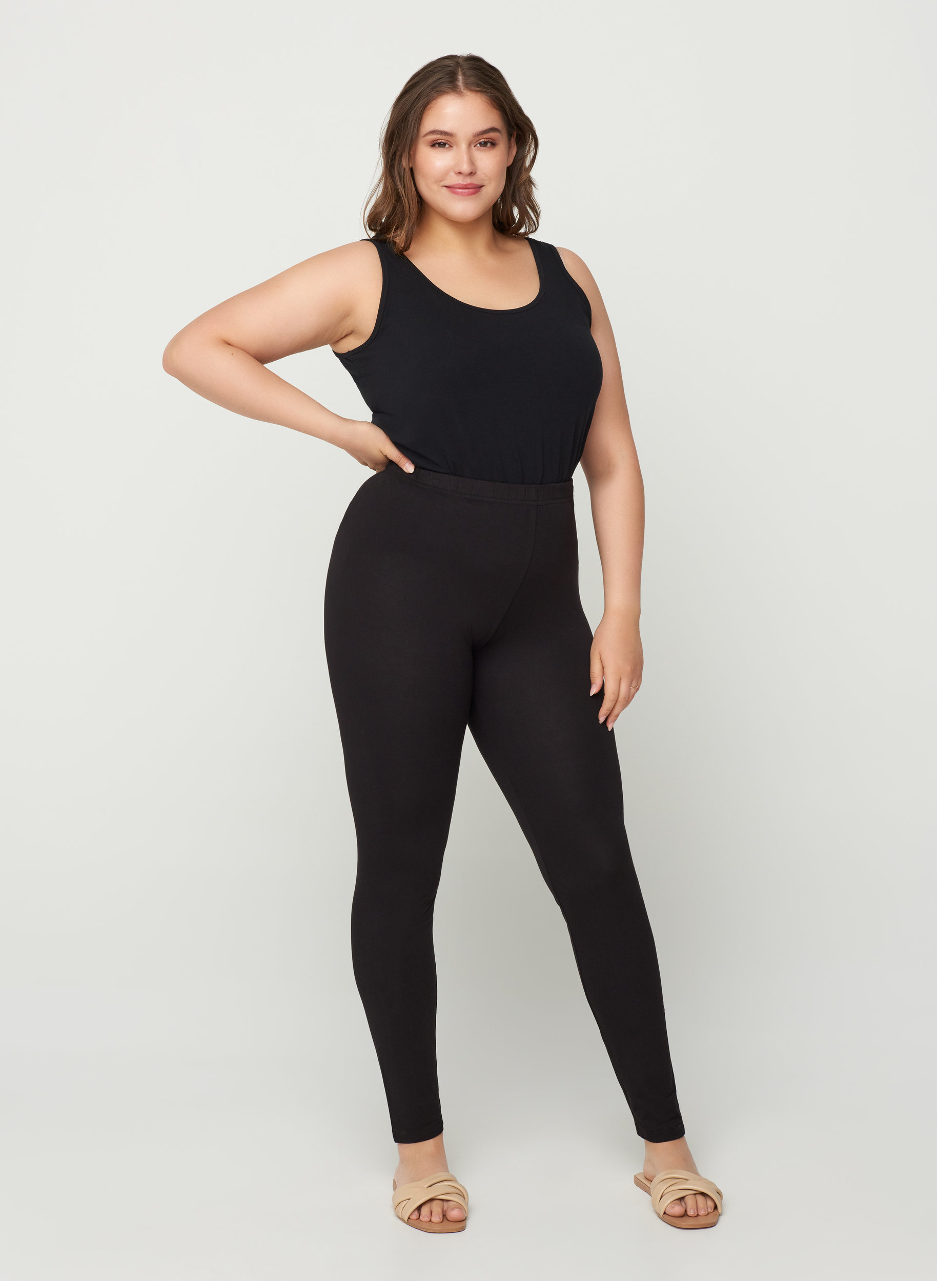 Long basic leggings - Black - Sz. 42-60 