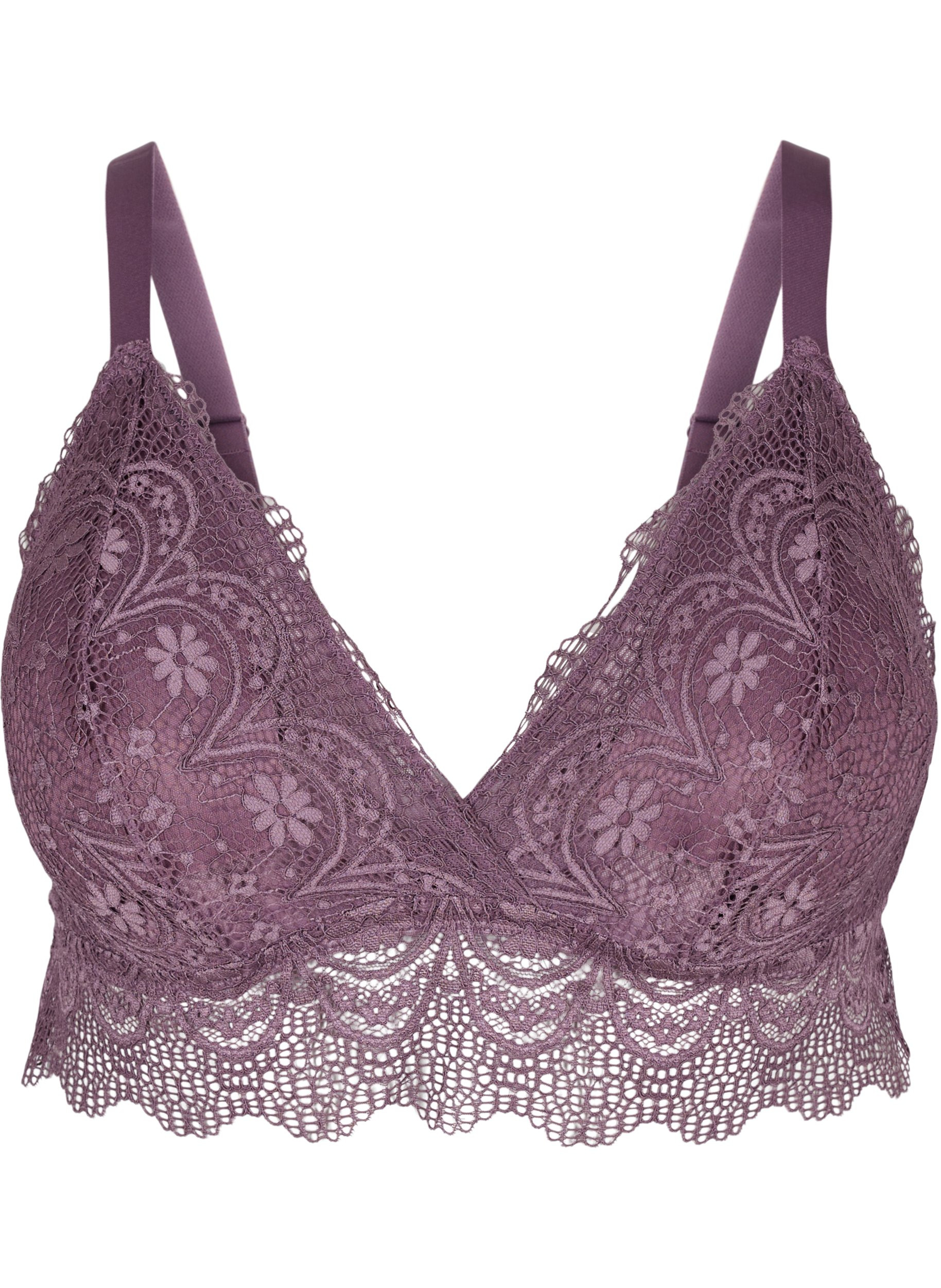 Lace bra with removable inserts, Black Plum
