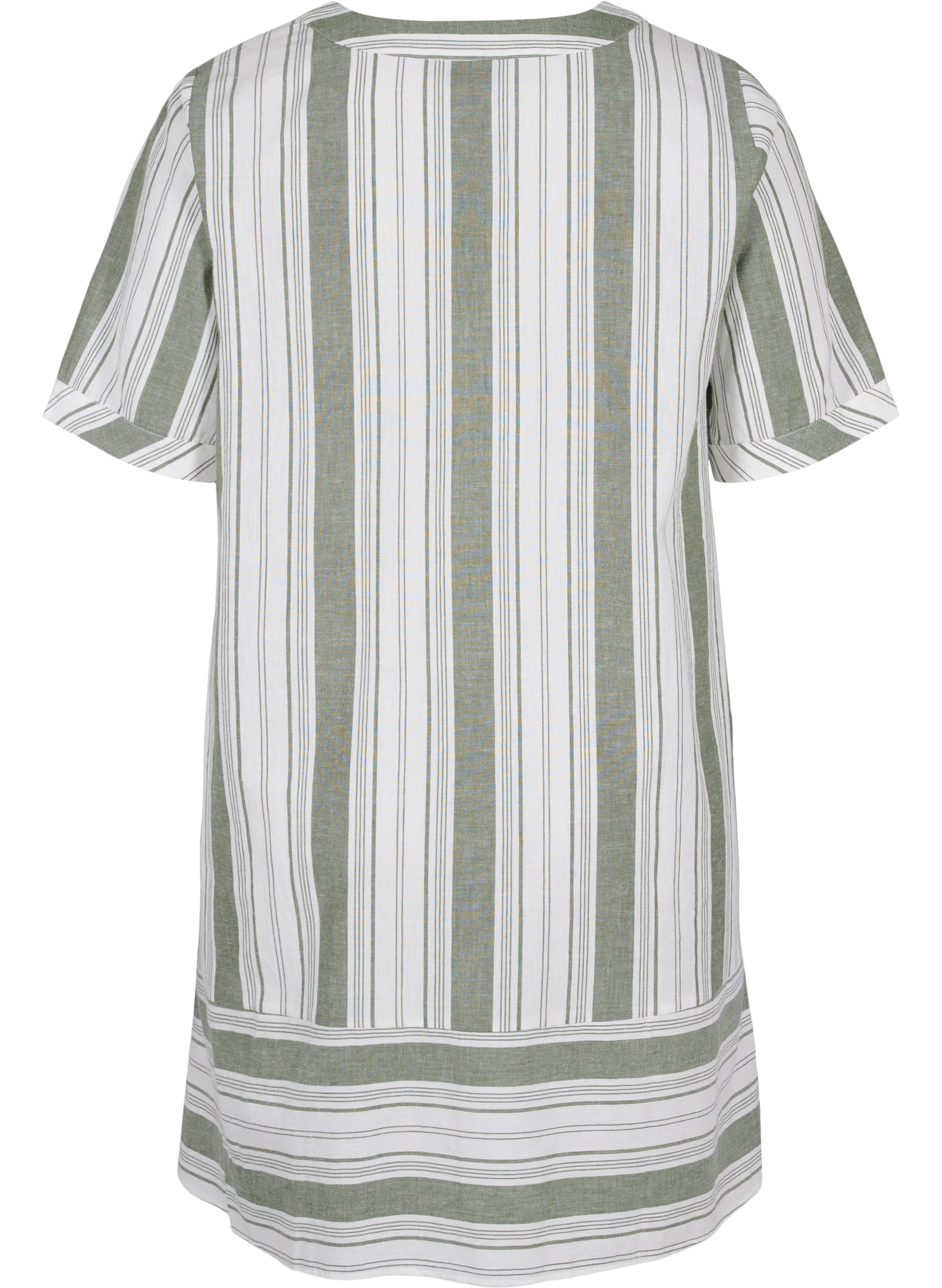 Striped cotton dress with short sleeves, Thyme Stripe, Packshot image number 1