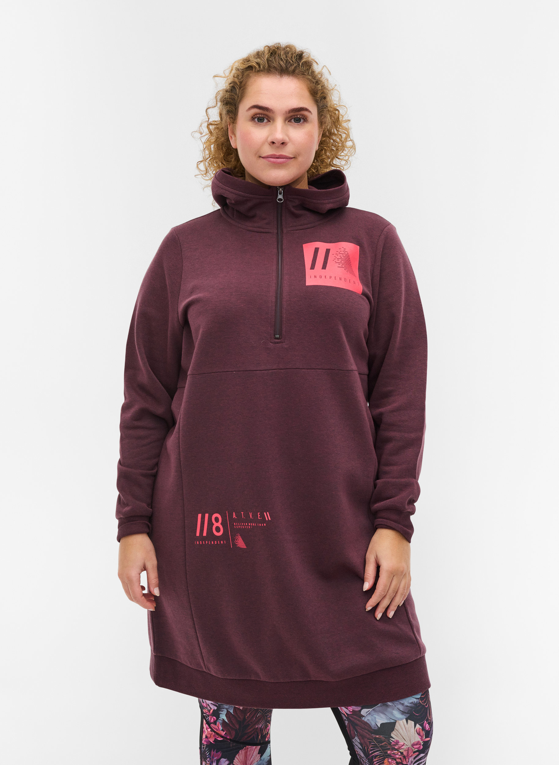 Hooded sweater dress with print - Dark 