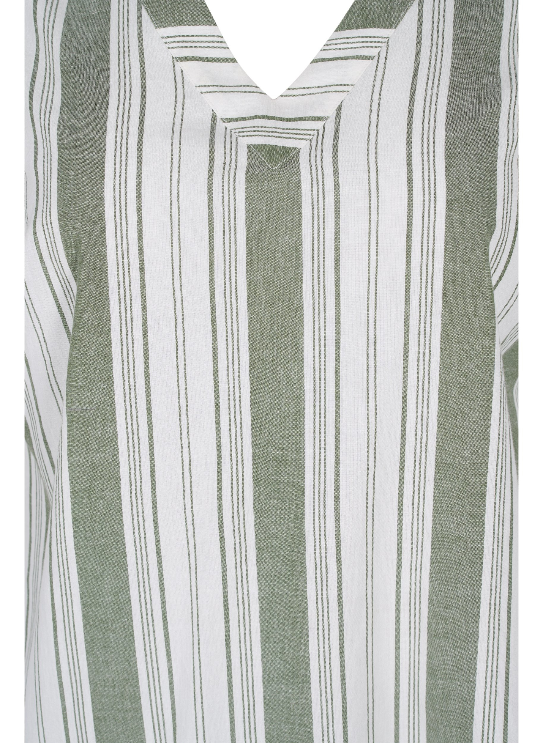 Striped cotton dress with short sleeves, Thyme Stripe, Packshot image number 2