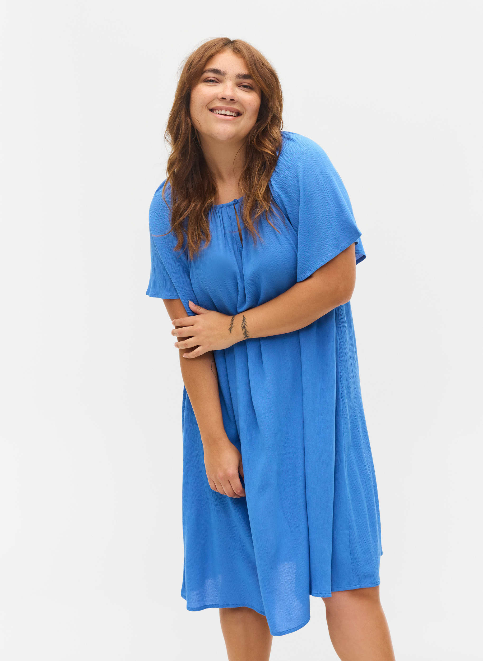 Short-sleeved viscose dress - Blue - Sz 