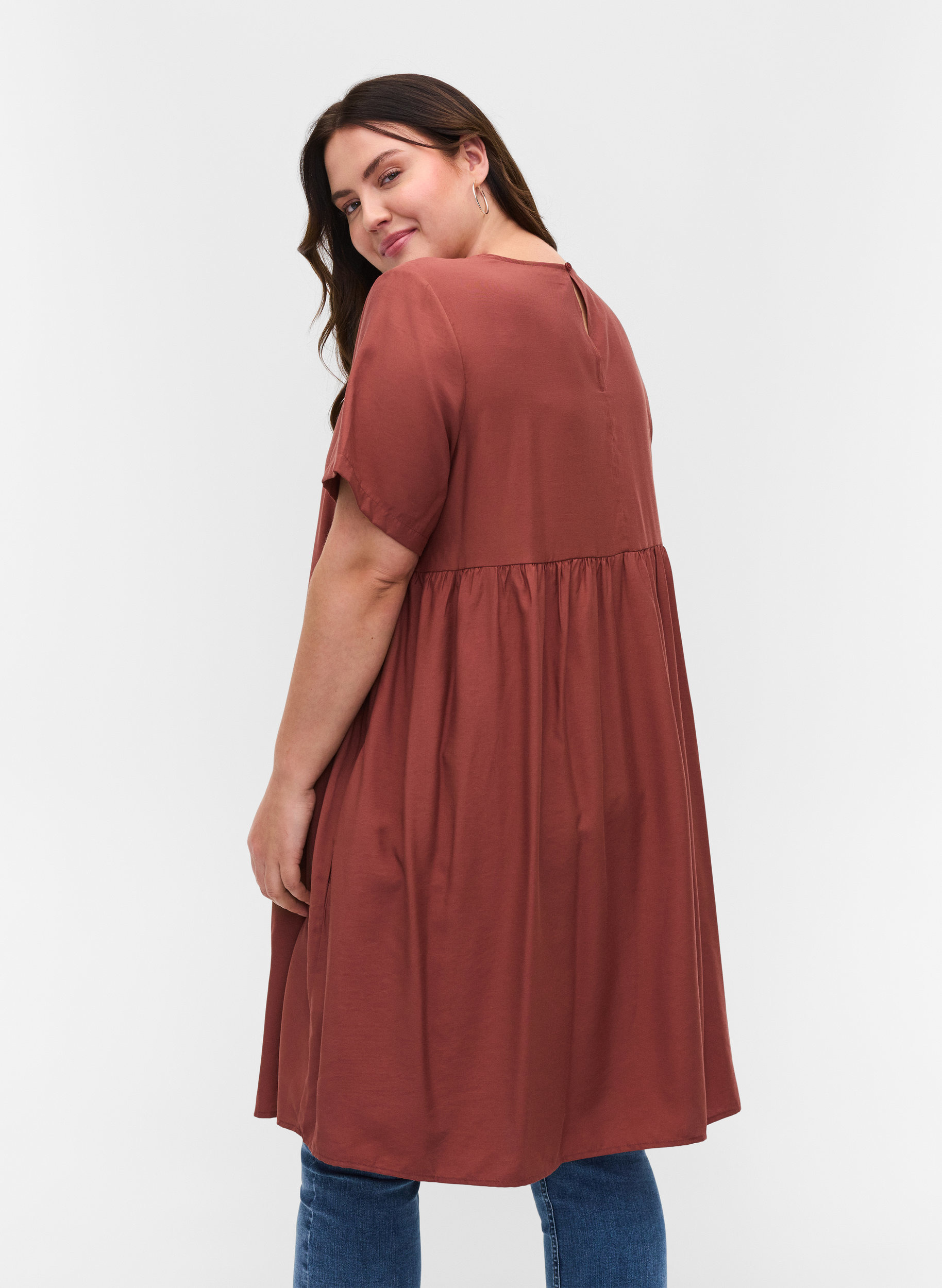 Short-sleeved A-line tunic - Red - Sz 