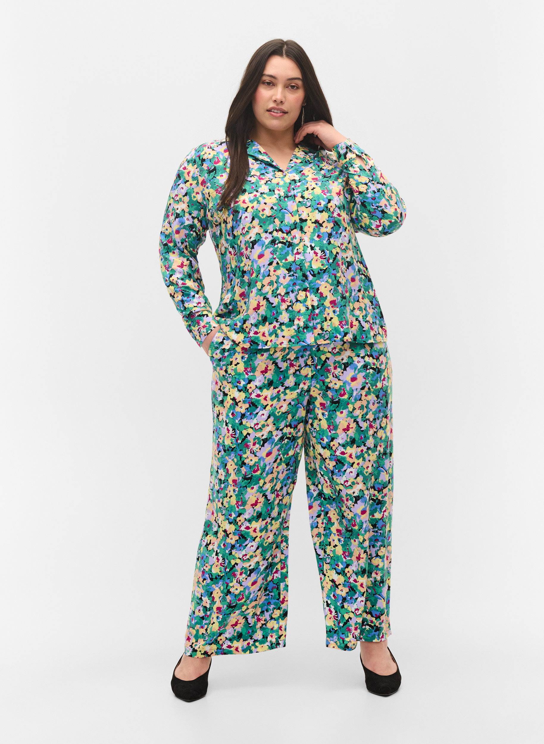 Loose printed viscose trousers - Blue 