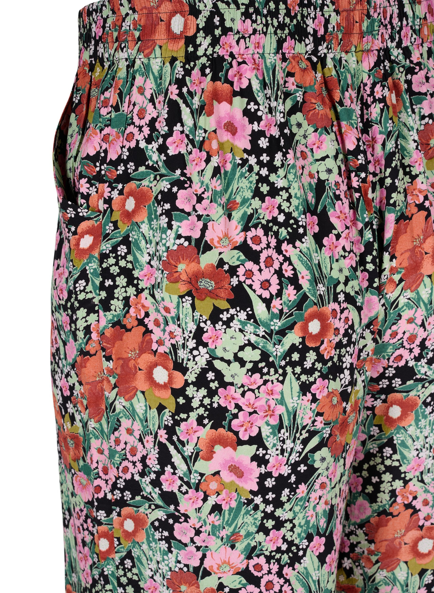 Floral culotte trousers with pockets, Green Flower AOP, Packshot image number 3