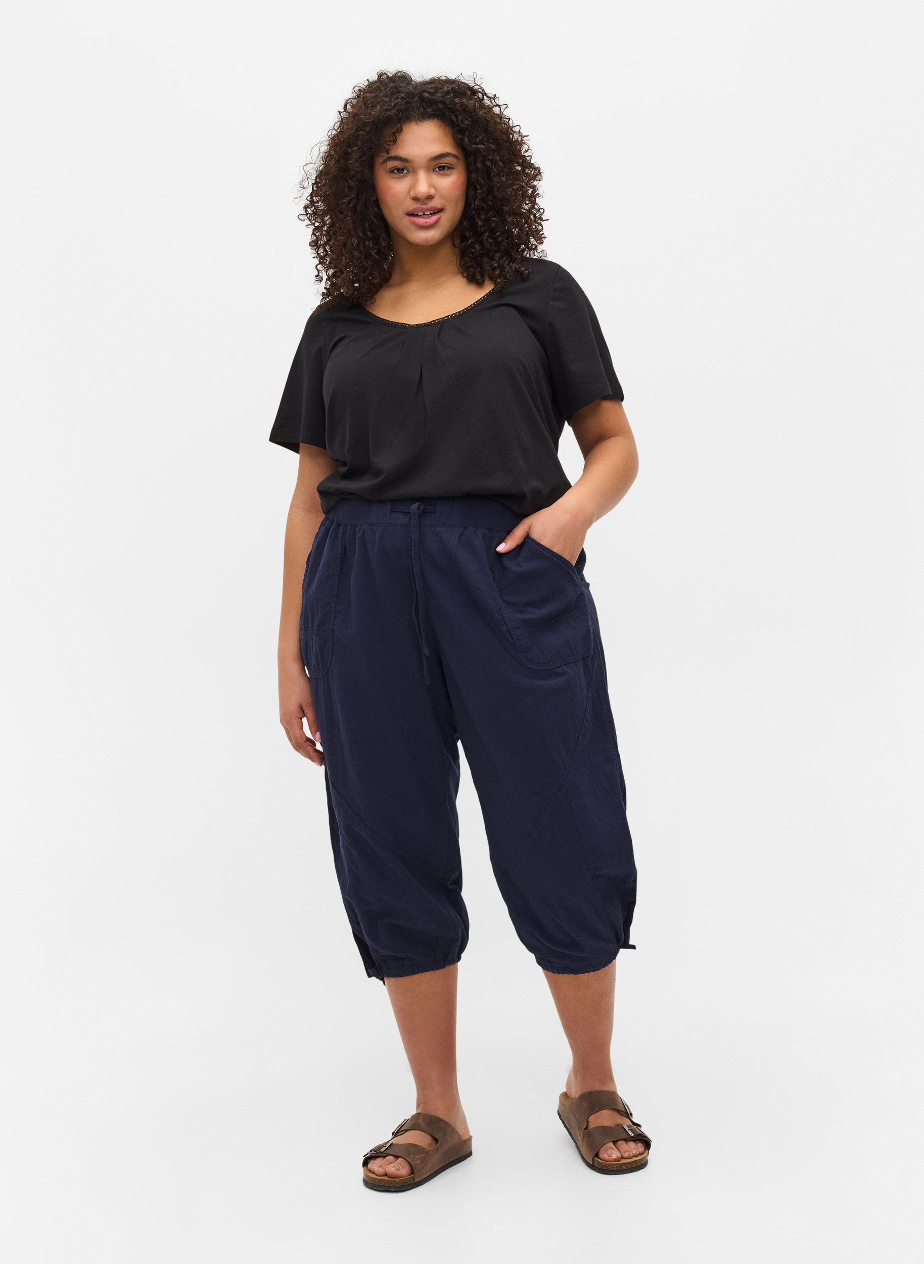 Loose cropped trousers in cotton - Blue 