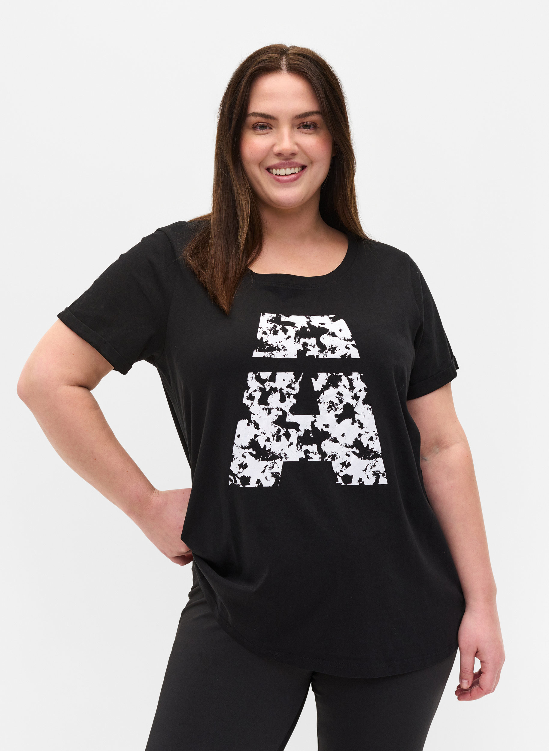 Sports t-shirt with print - Black - Sz 