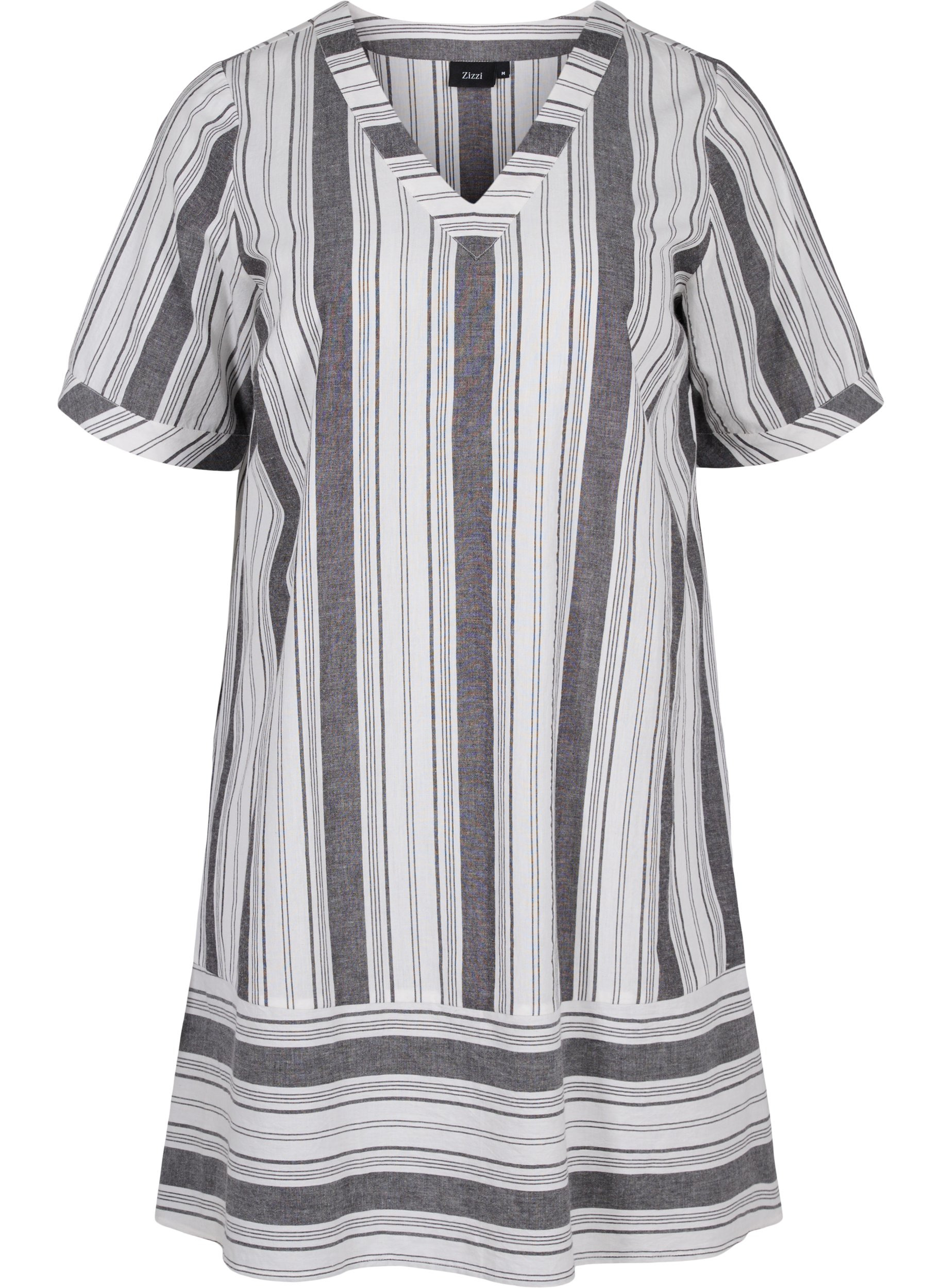 Striped cotton dress with short sleeves, Black Stripe