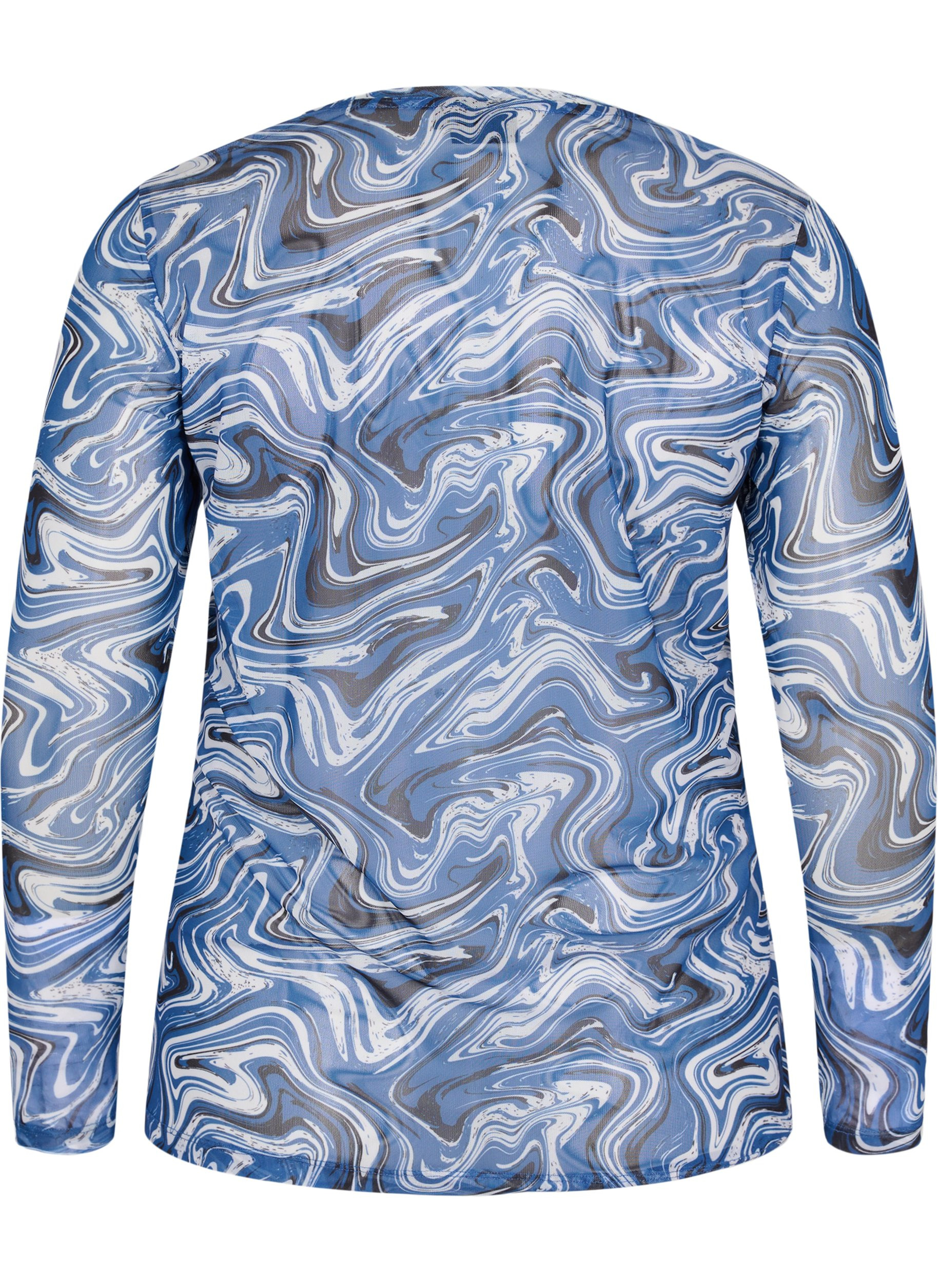 Printed mesh blouse, Night Sky, Packshot image number 1