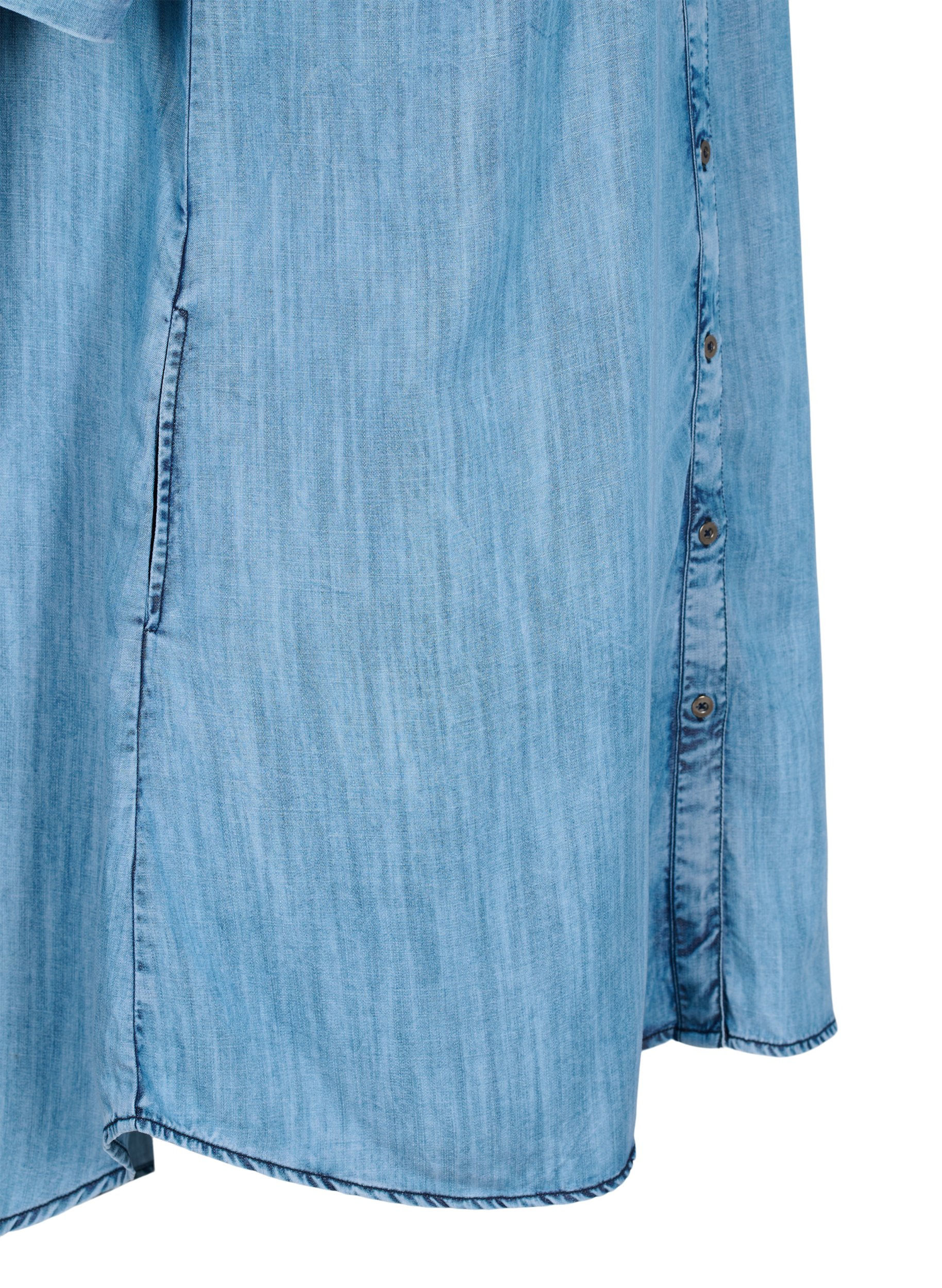 Short-sleeved ruffle denim dress - Blue 