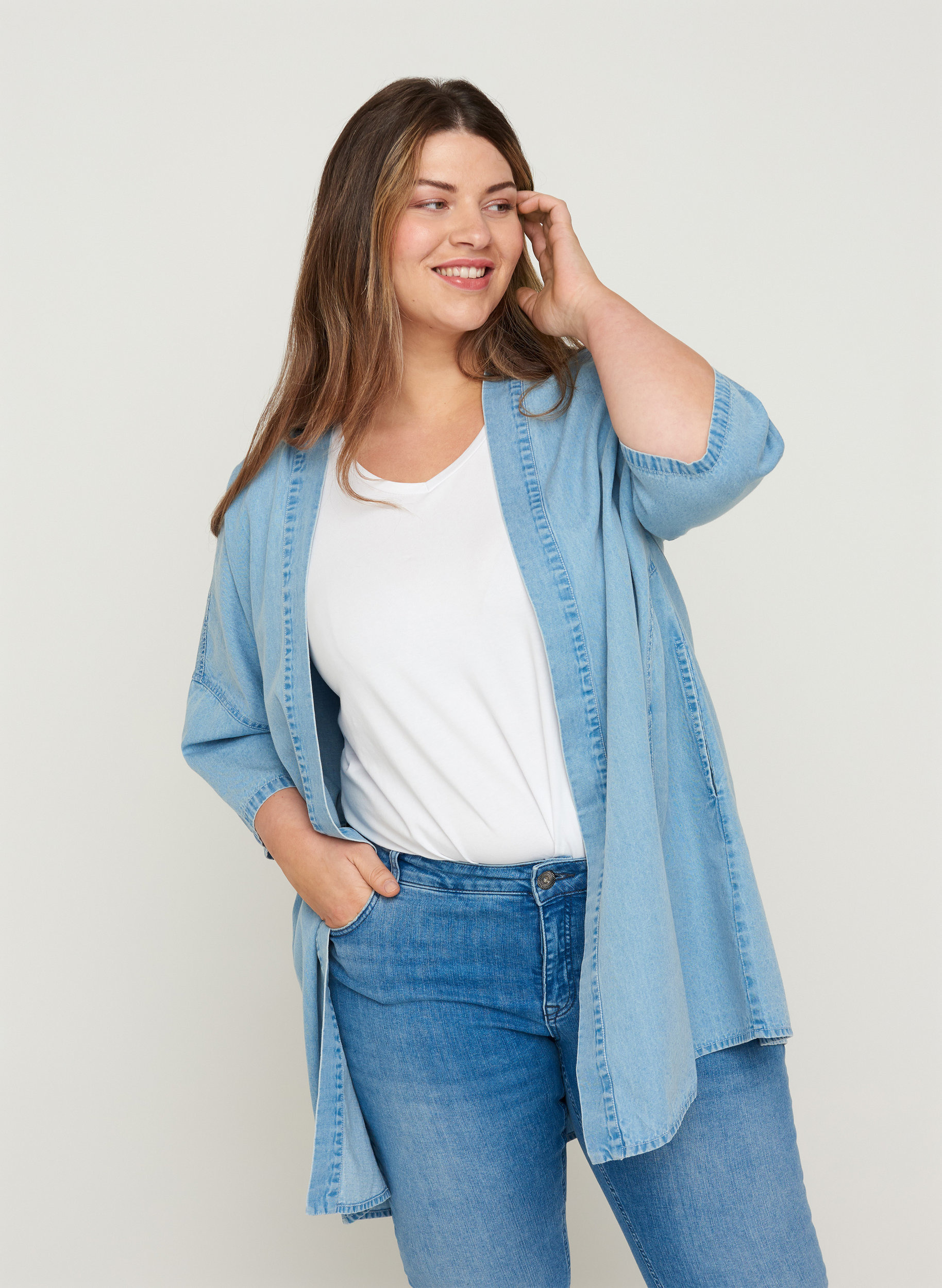 Denim kimono with 3/4-length sleeves 