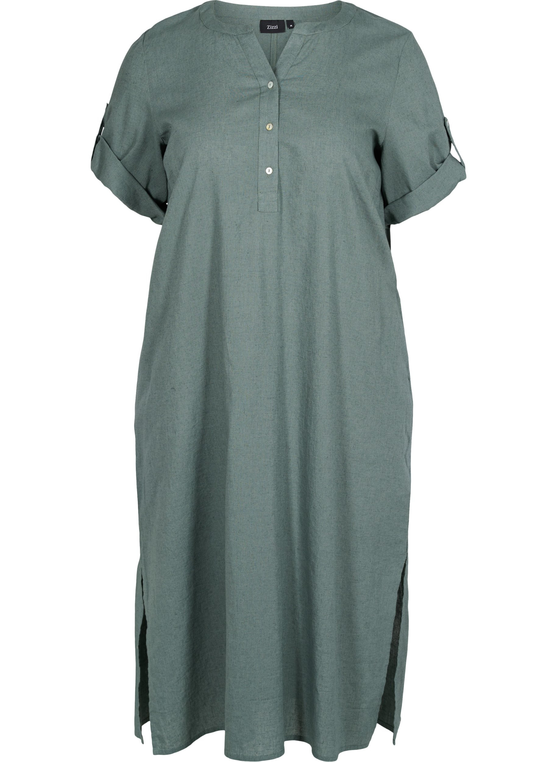 Long short-sleeved shirt dress, Balsam Green, Packshot image number 0
