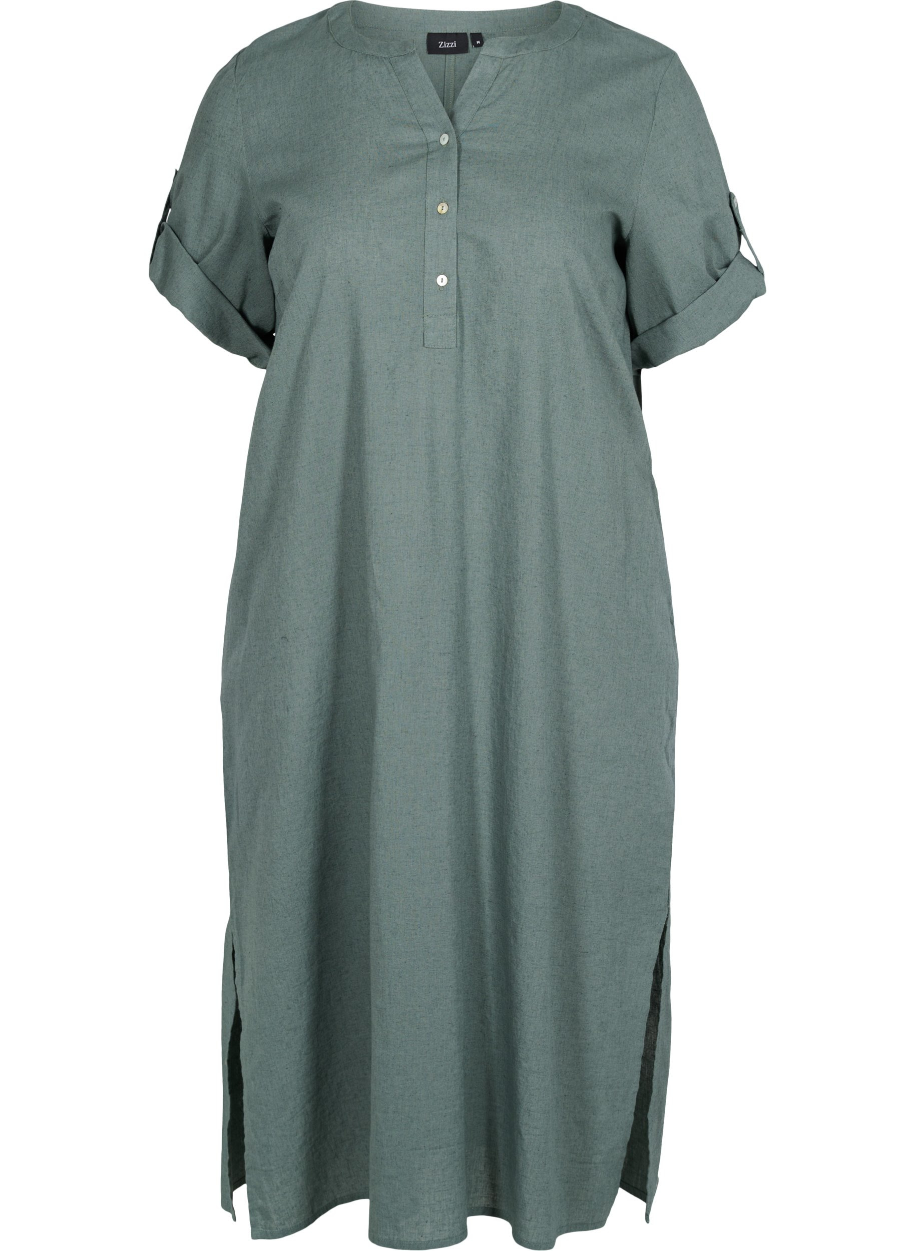 Long short-sleeved shirt dress - Green 