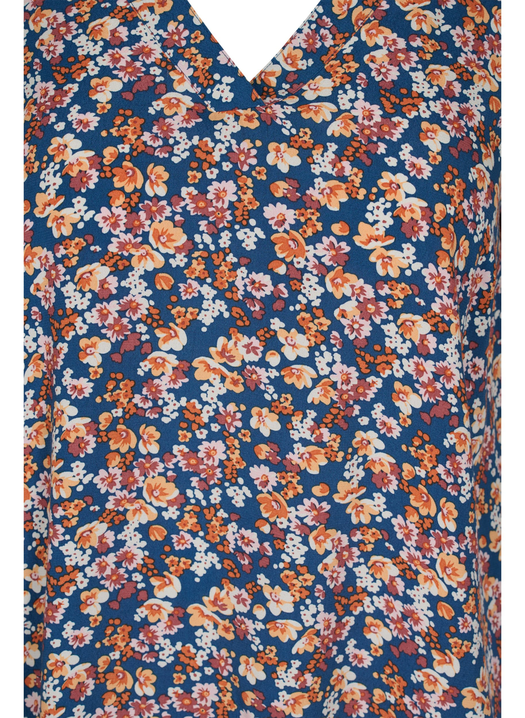 Short-sleeved viscose blouse with a floral print, Amberglow Flowers , Packshot image number 2