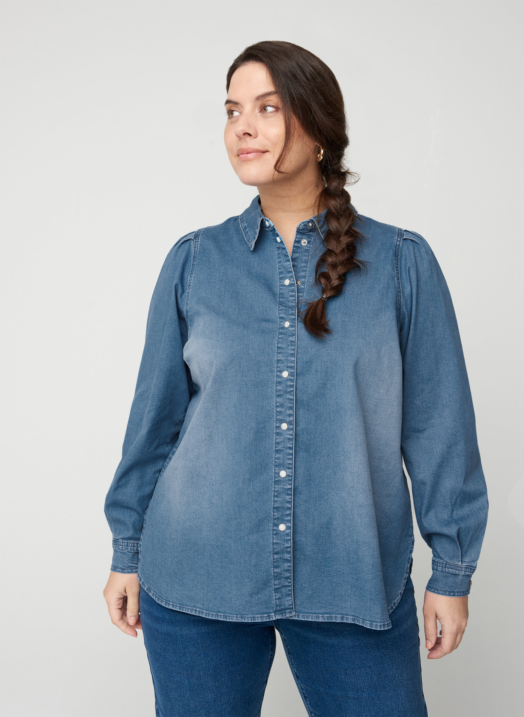 Denim shirt with puff sleeves - Blue 