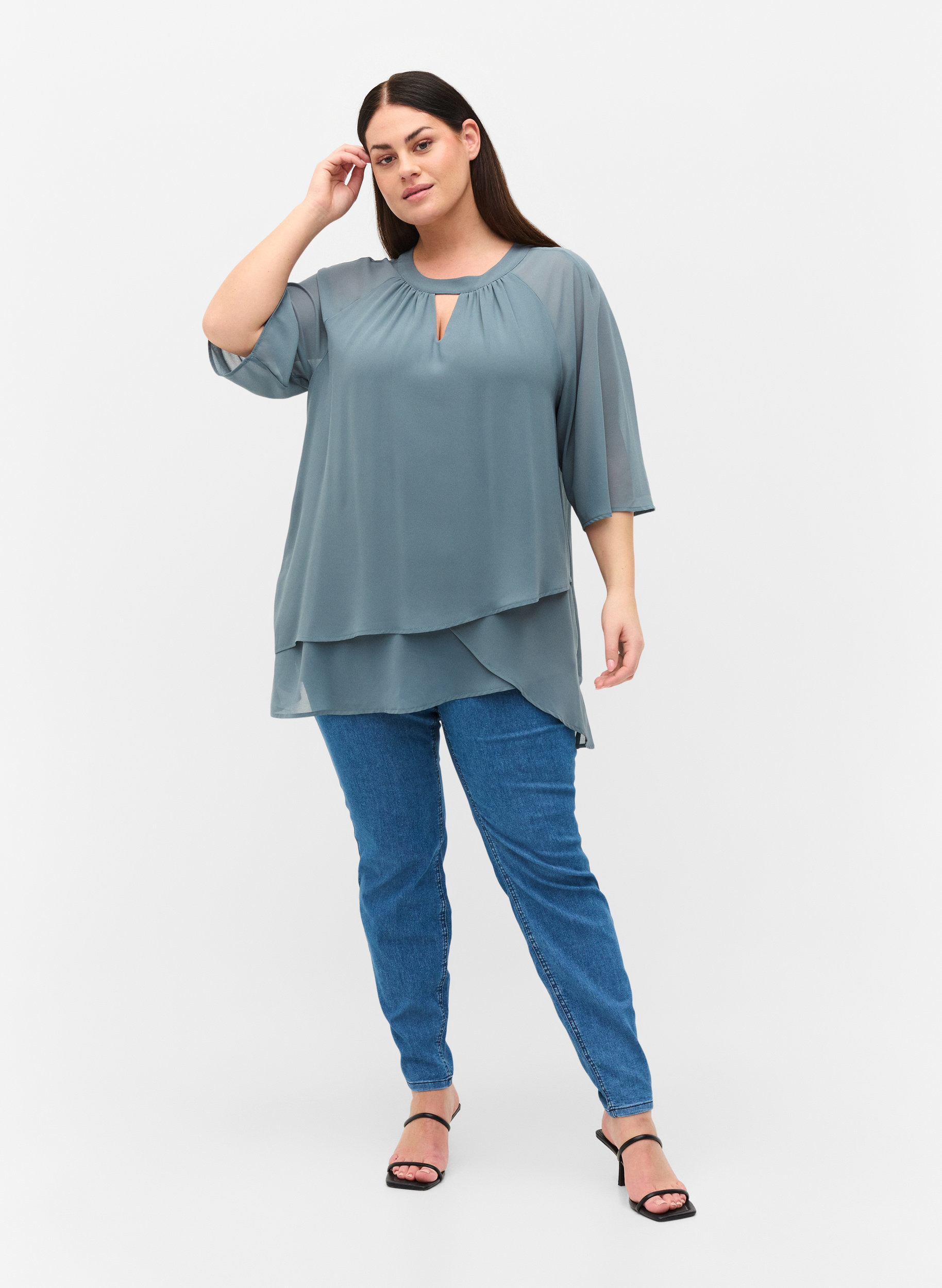 Chiffon blouse - Blue - Sz. 42-60 