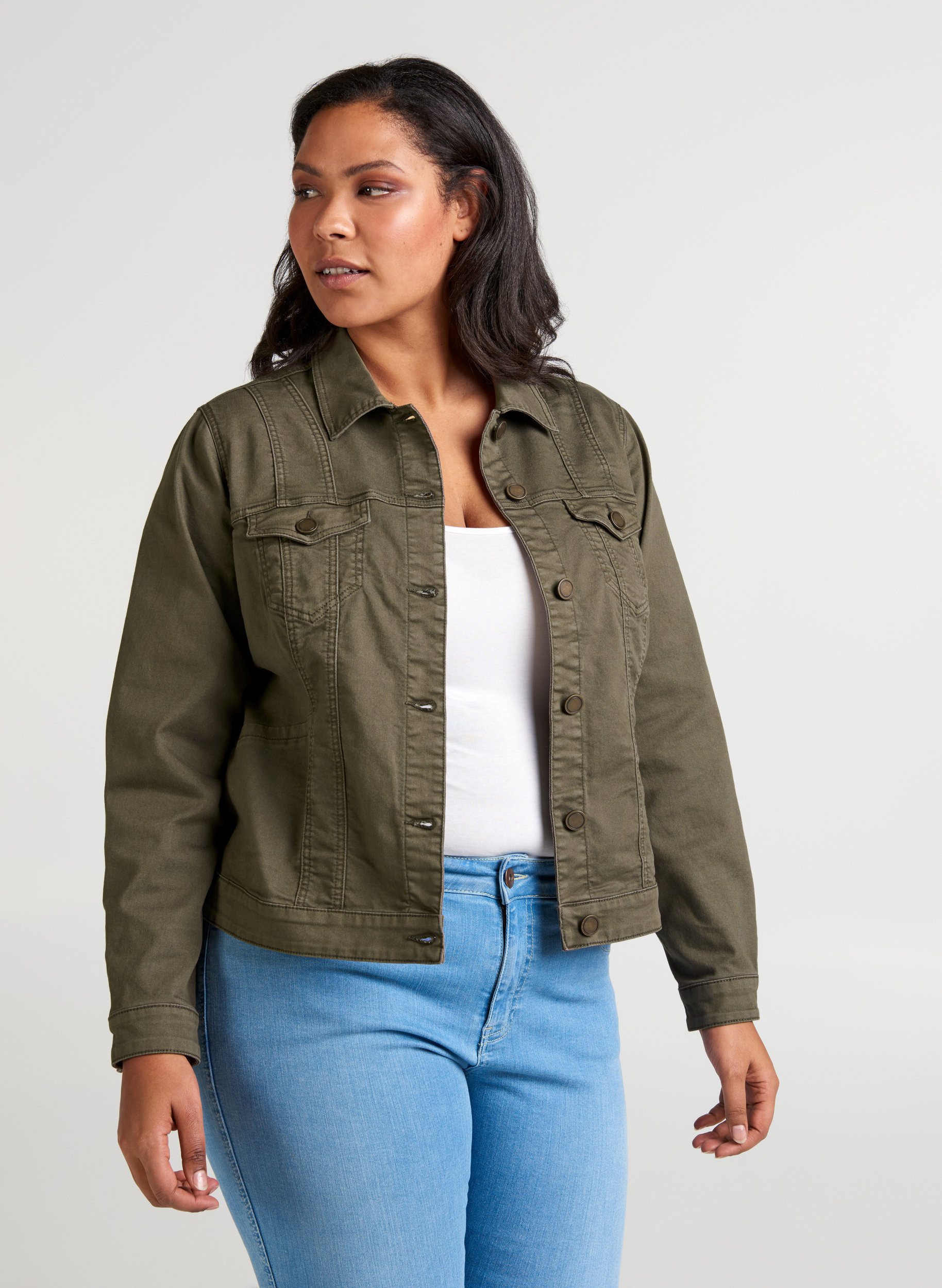 Short, colored denim jacket - Green 