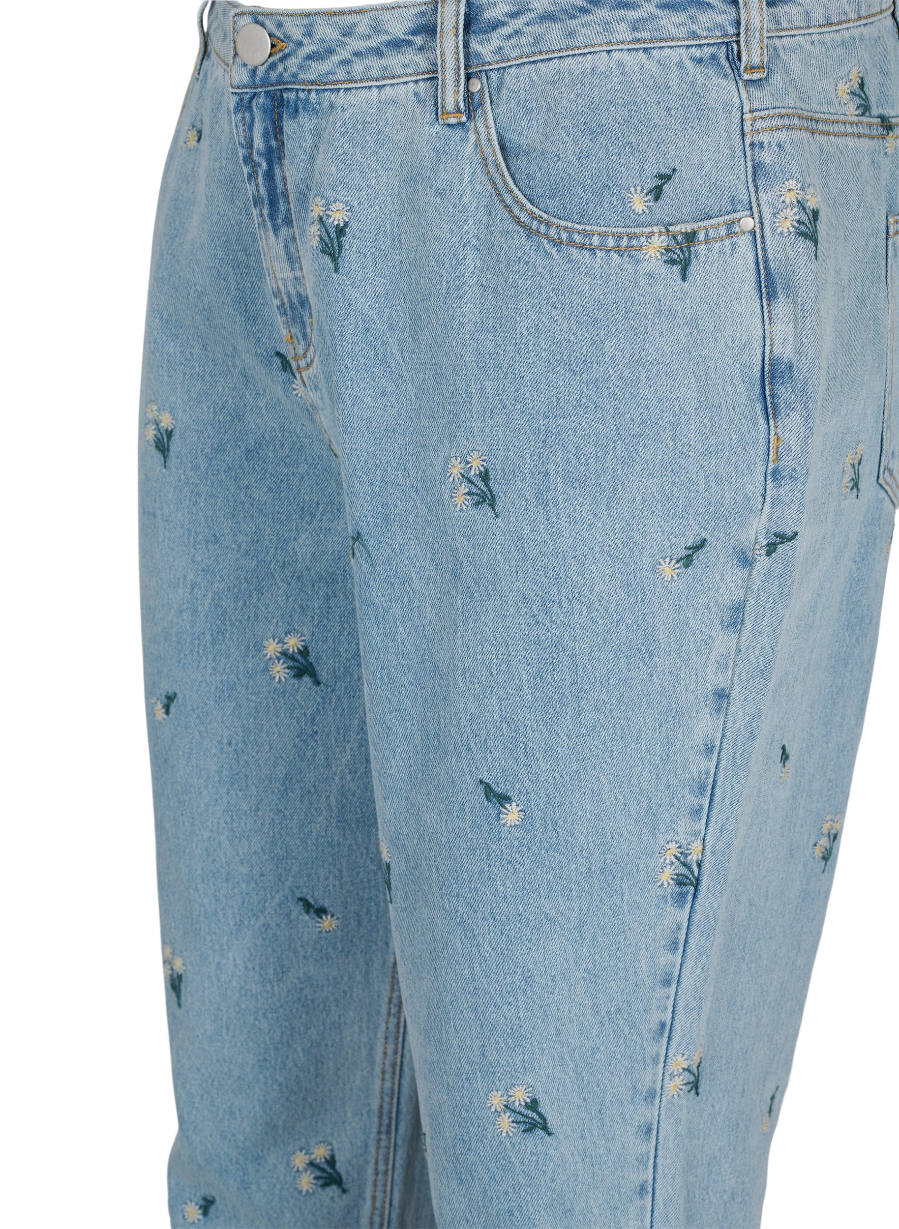 Mille mom fit jeans with floral embroidery, Blue w. Small Flower, Packshot image number 2