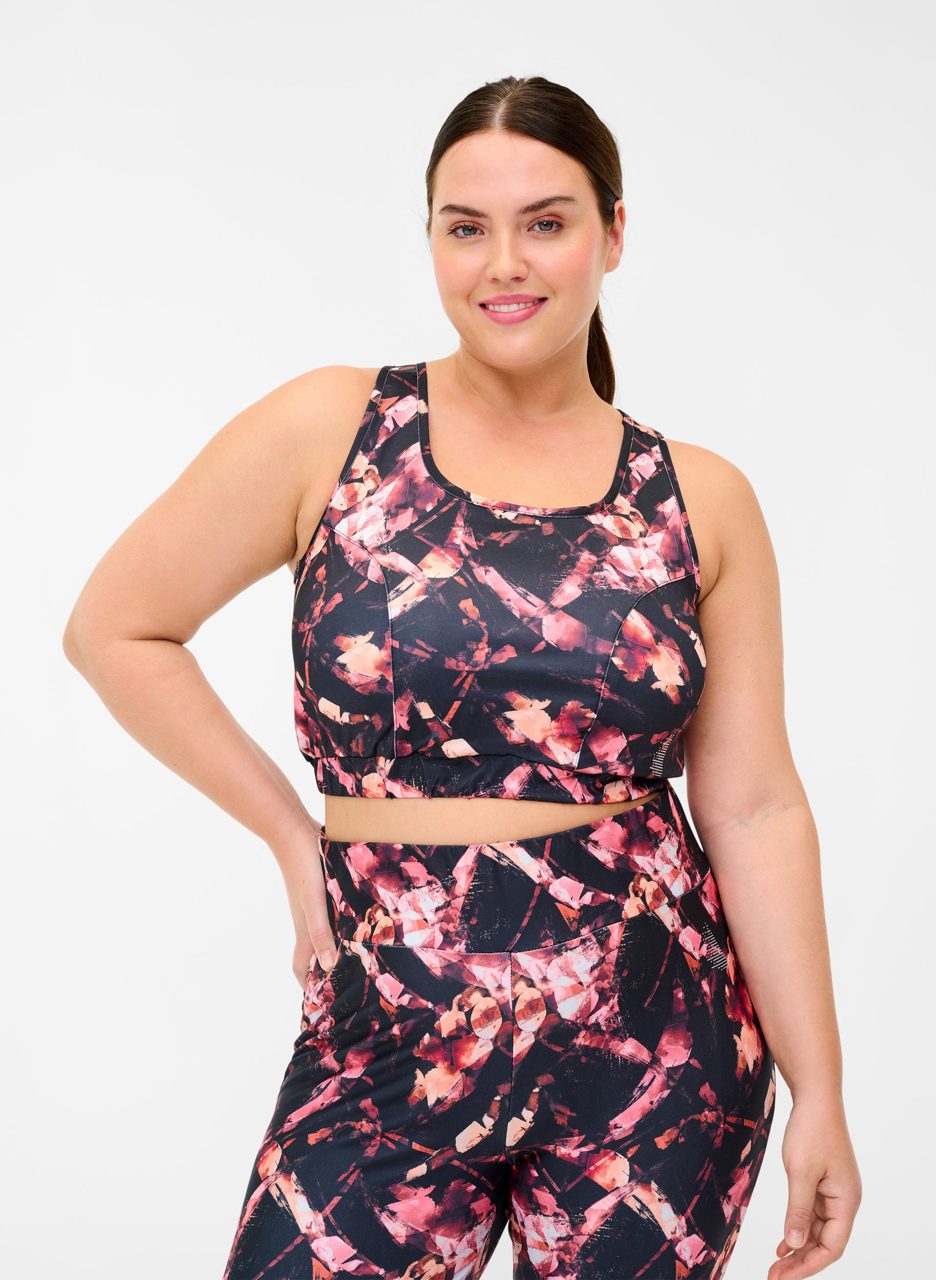 Printed sports top with mesh - Red - Sz 
