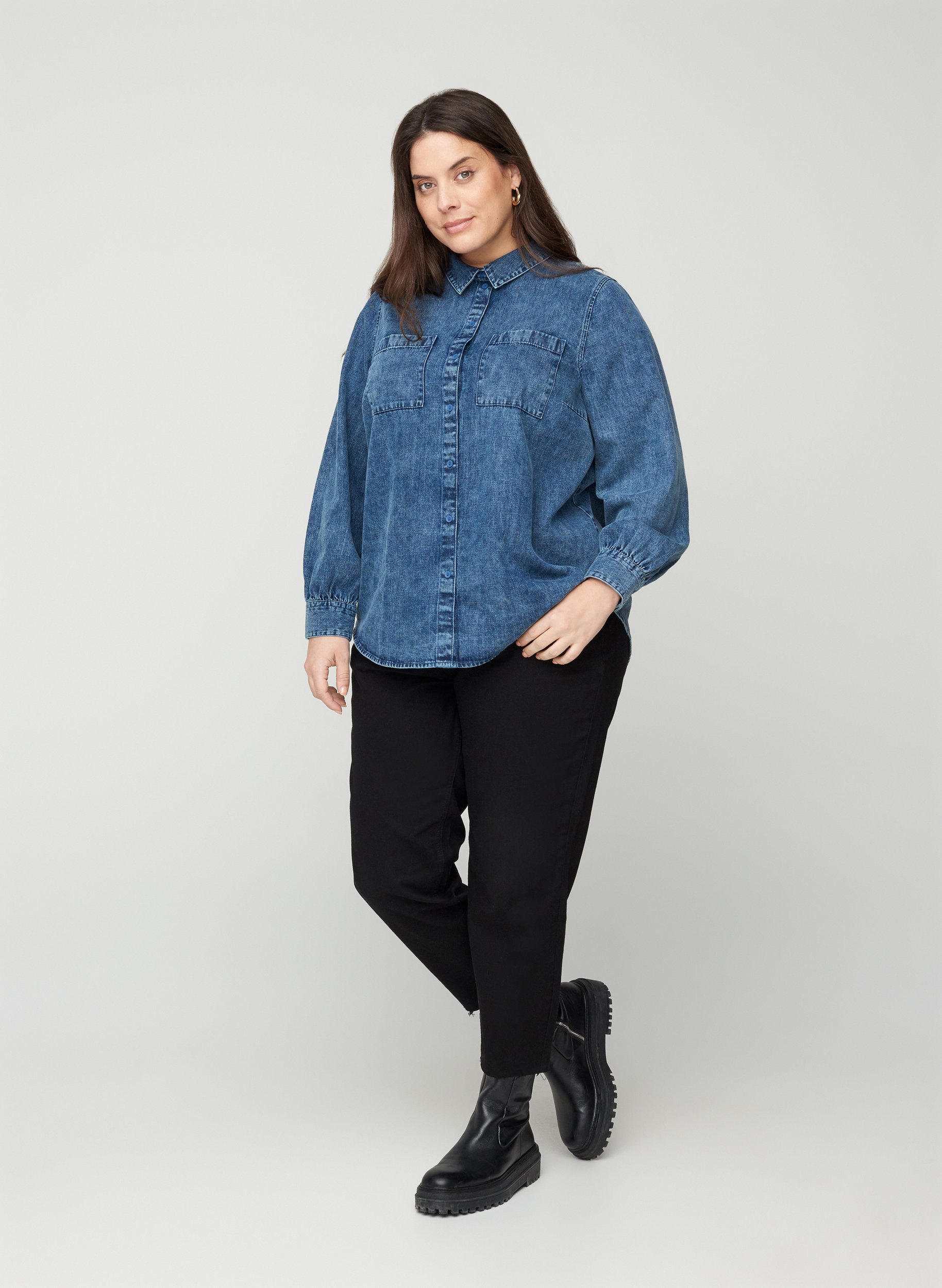 Denim shirt with chest pockets - Blue 