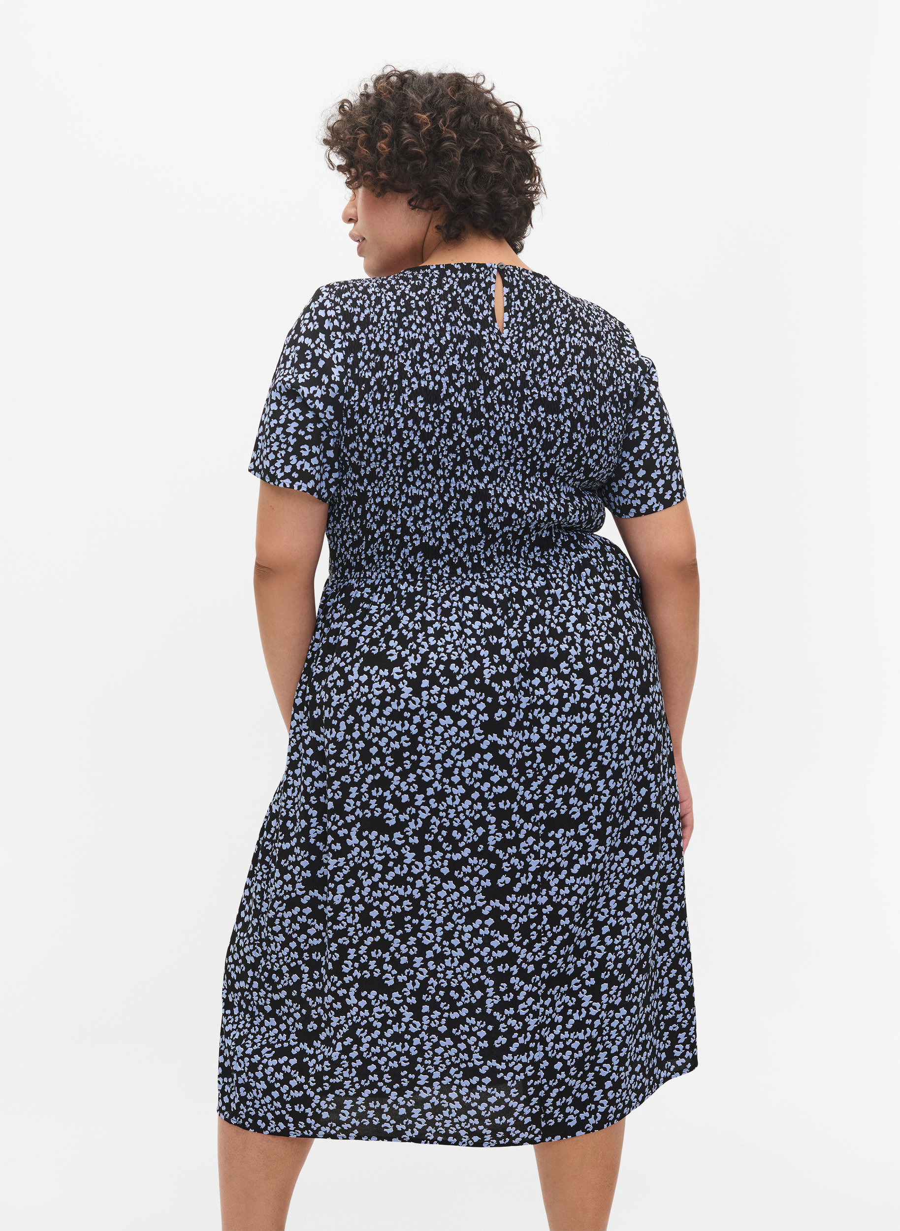 Printed viscose dress with smock - Blue 