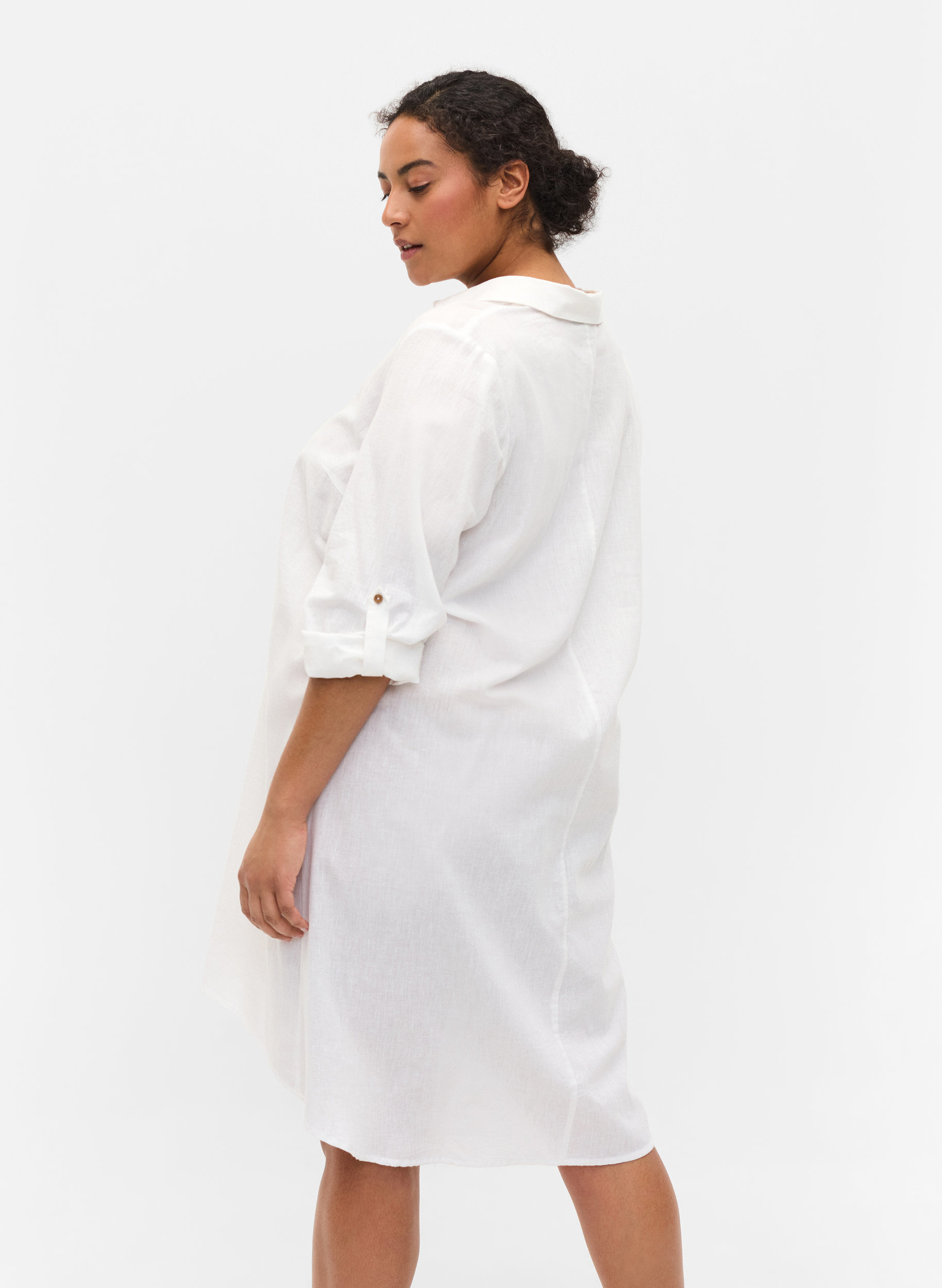 Dress with V neckline and collar, White, Model image number 1