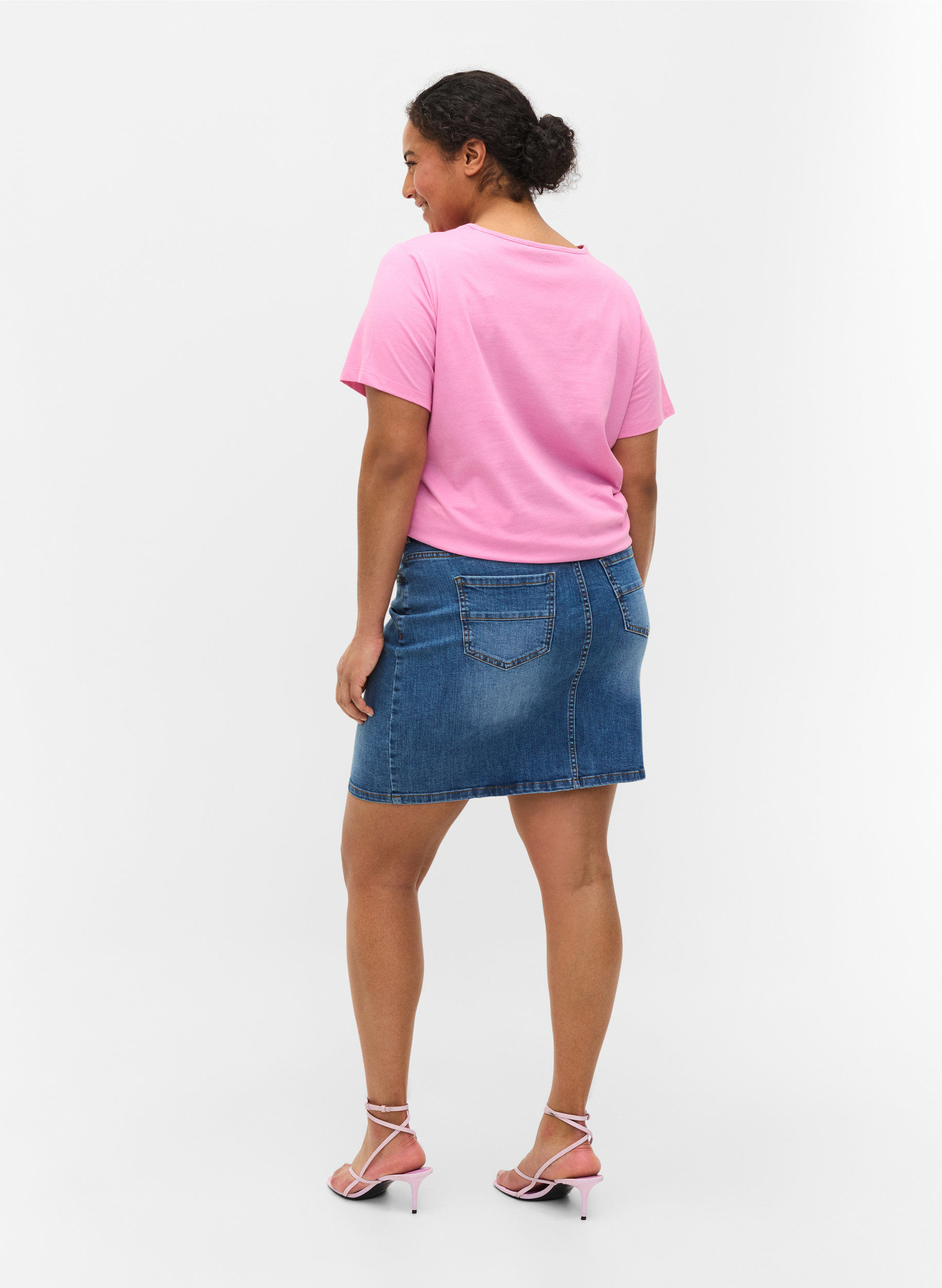 Close-fitting cotton denim skirt, Blue denim, Model image number 0