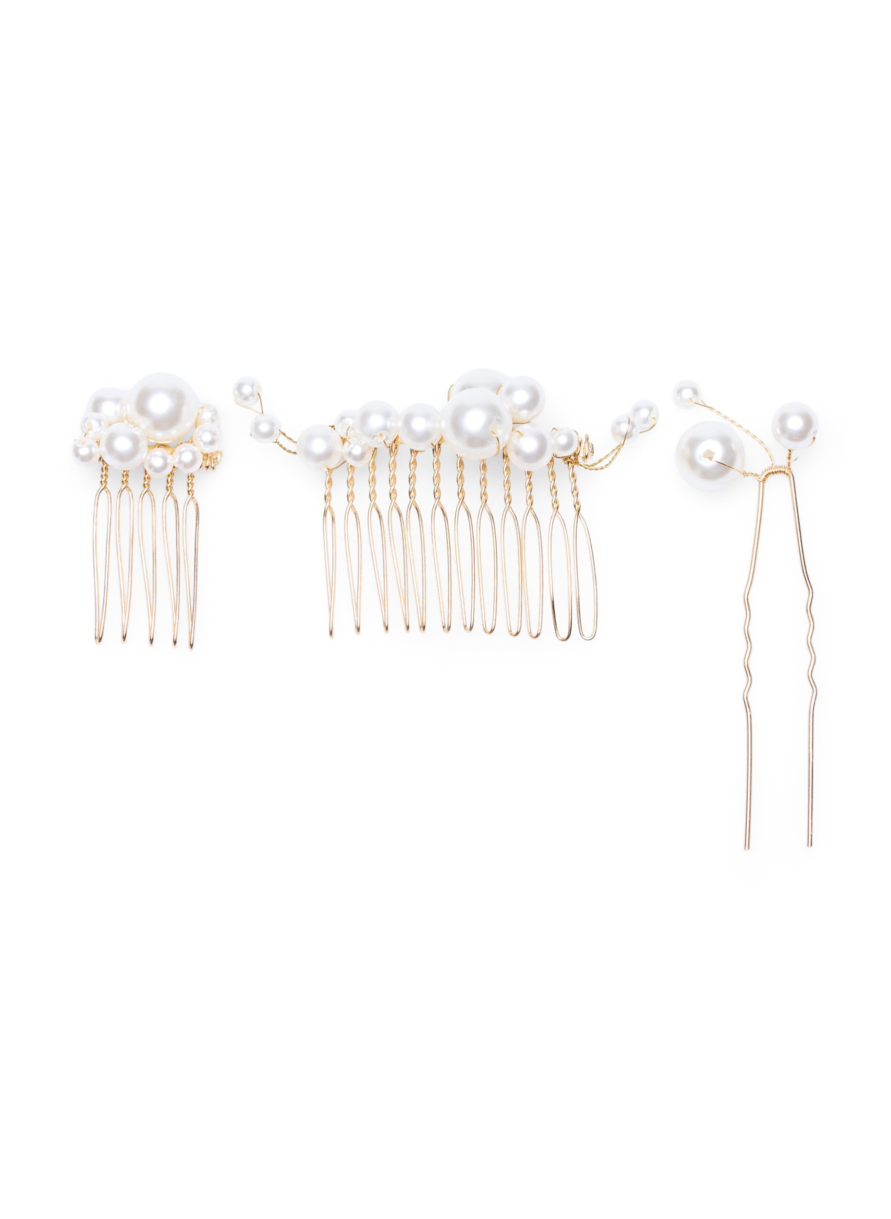 Beaded hair clips in a 3-pack, Pearl, Packshot image number 0