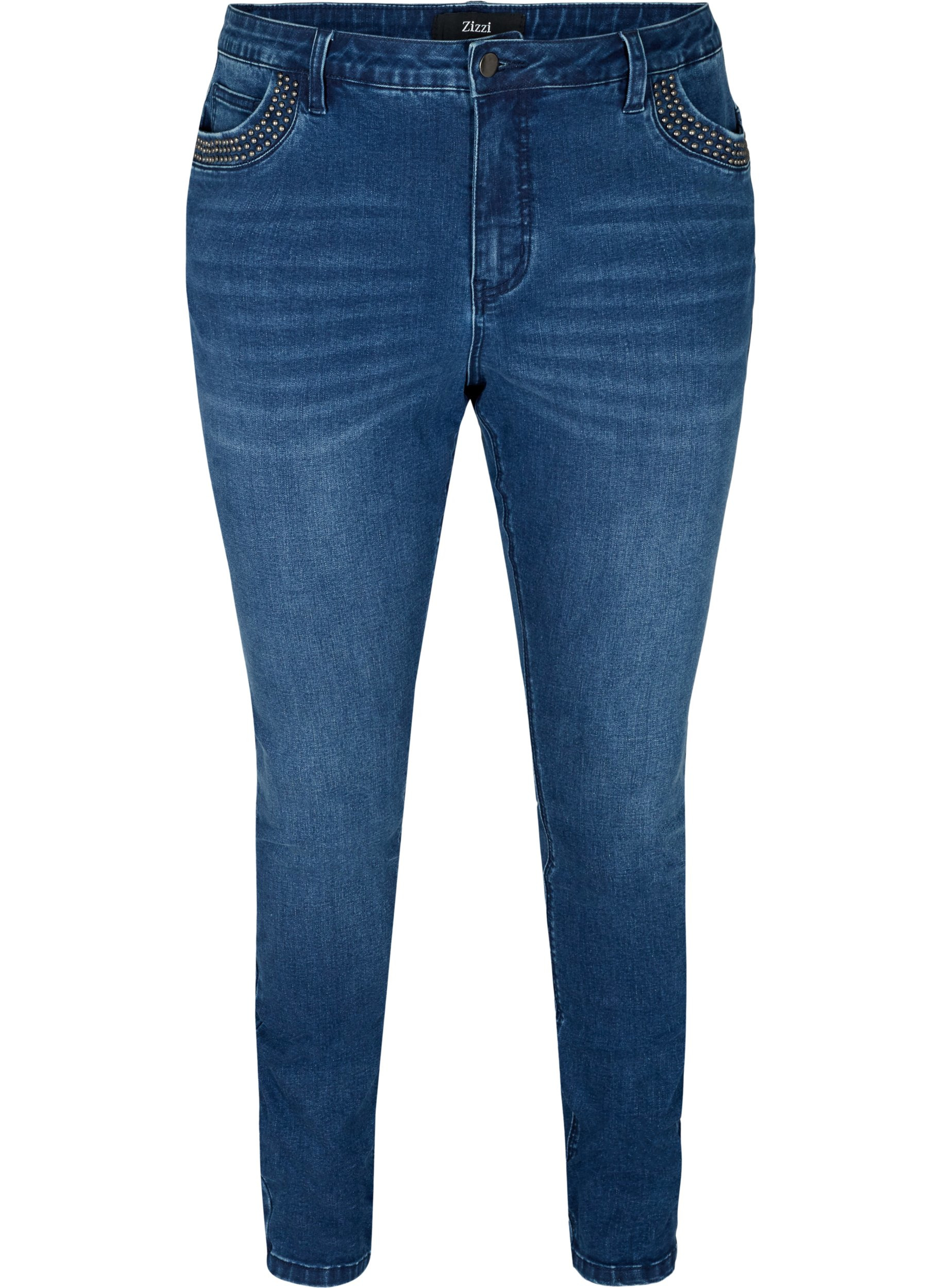 High rise, studded Nille jeans with studs - Blue - Sz. 42-60 - Zizzifashion