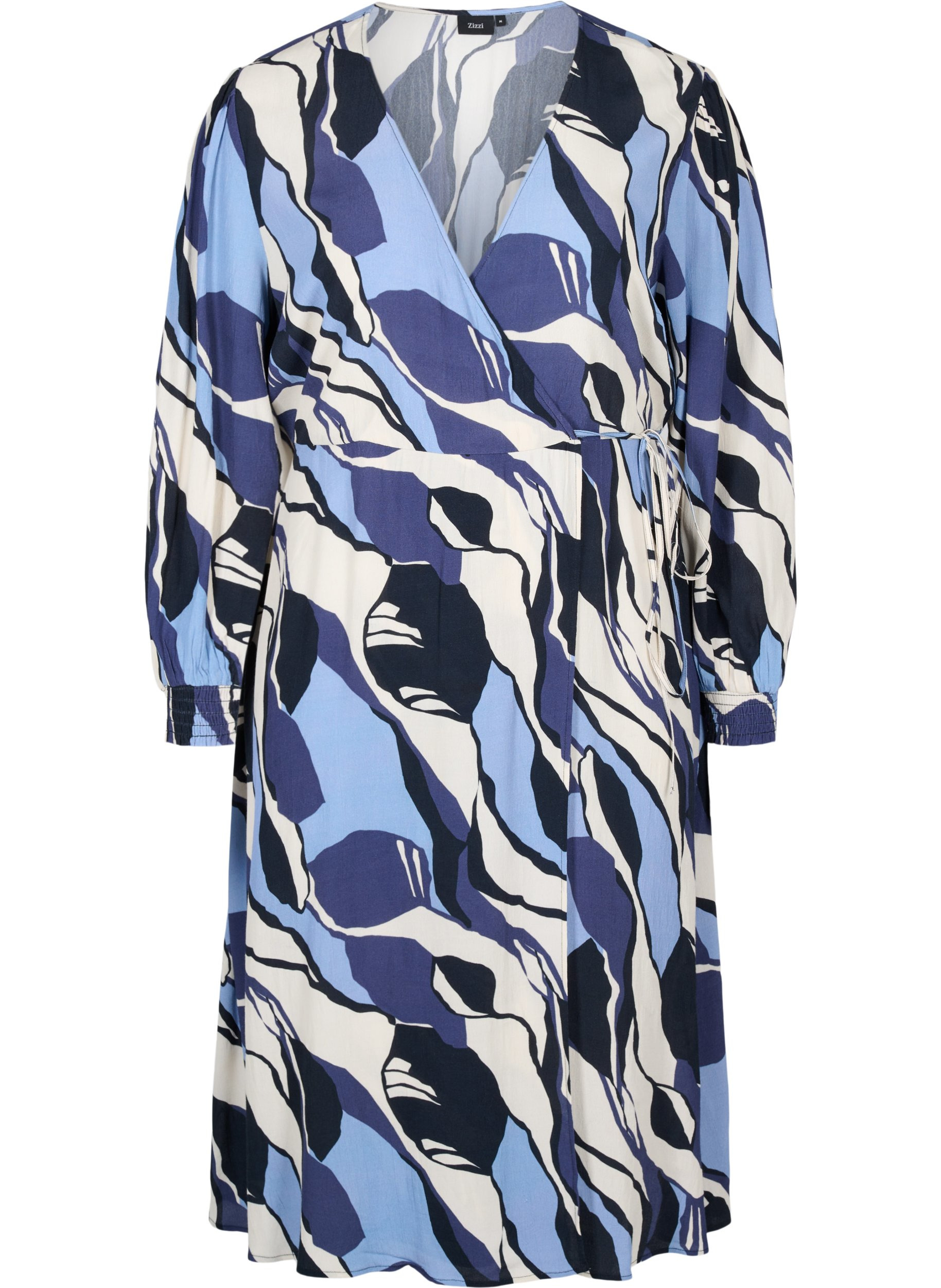 Printed midi dress with wrap, Blue Abstract AOP, Packshot image number 0