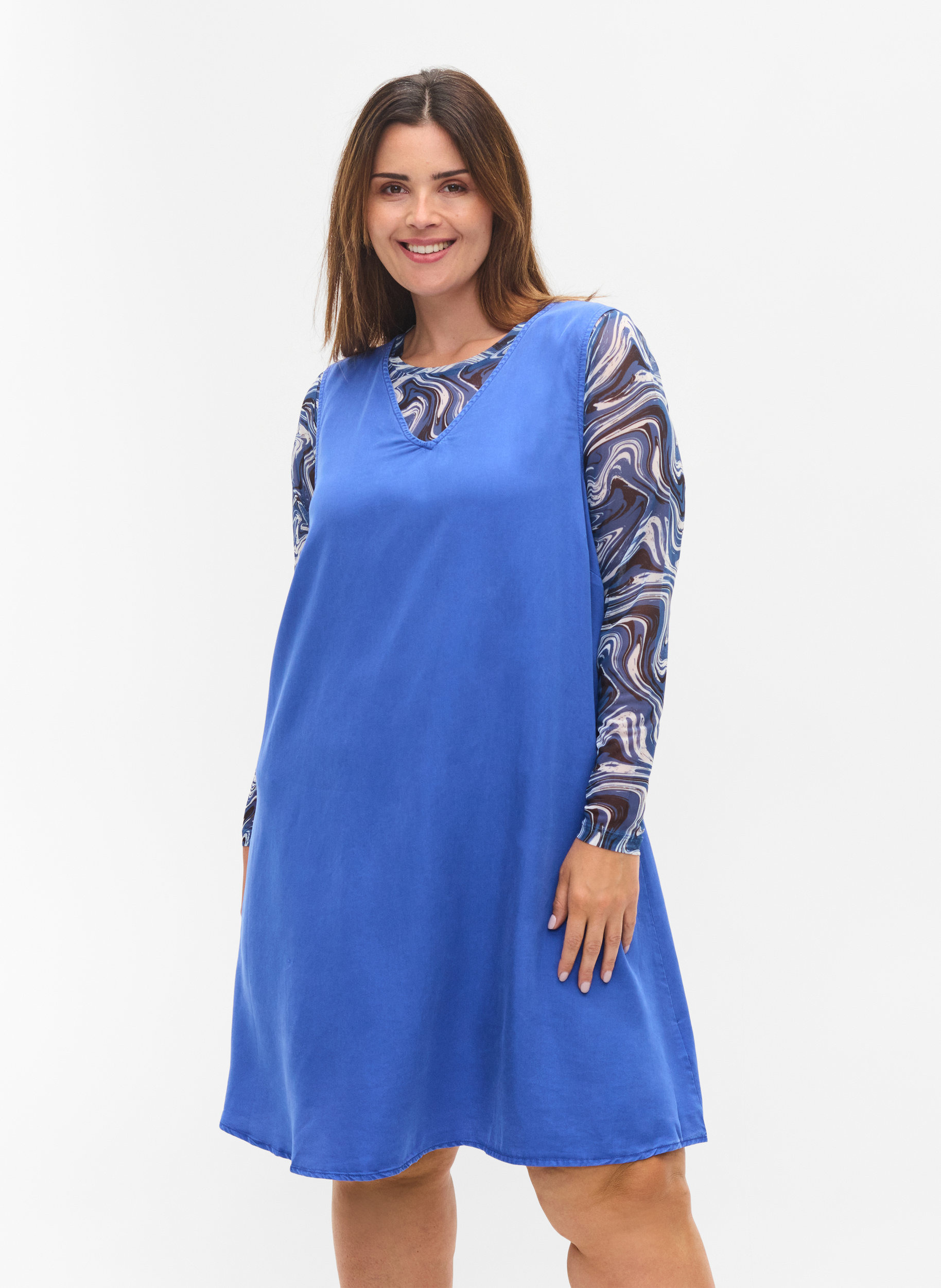 Printed mesh blouse, Night Sky, Model image number 0